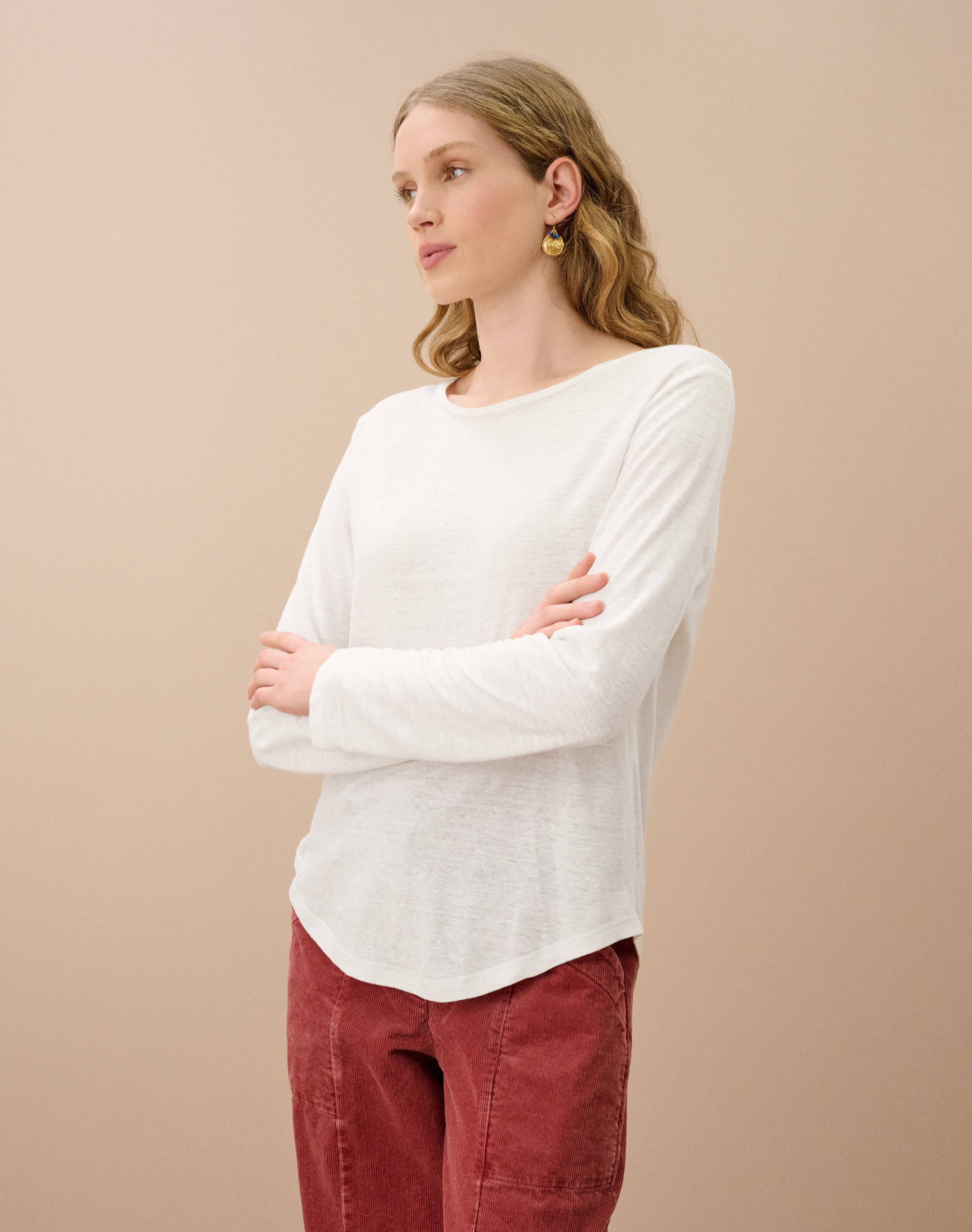 Linen Knit Boat Neck T-Shirt