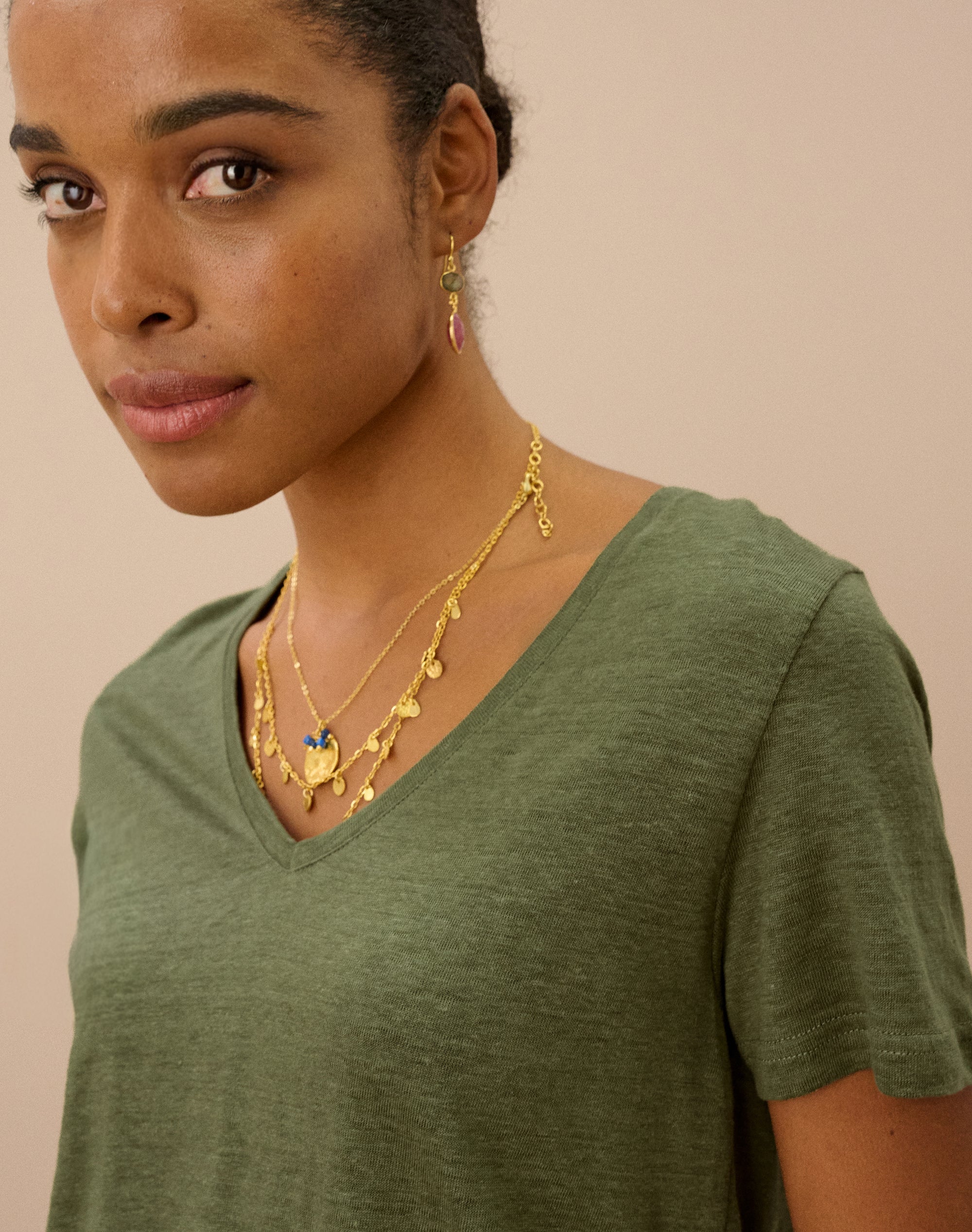 Linen Knit V Neck T-Shirt