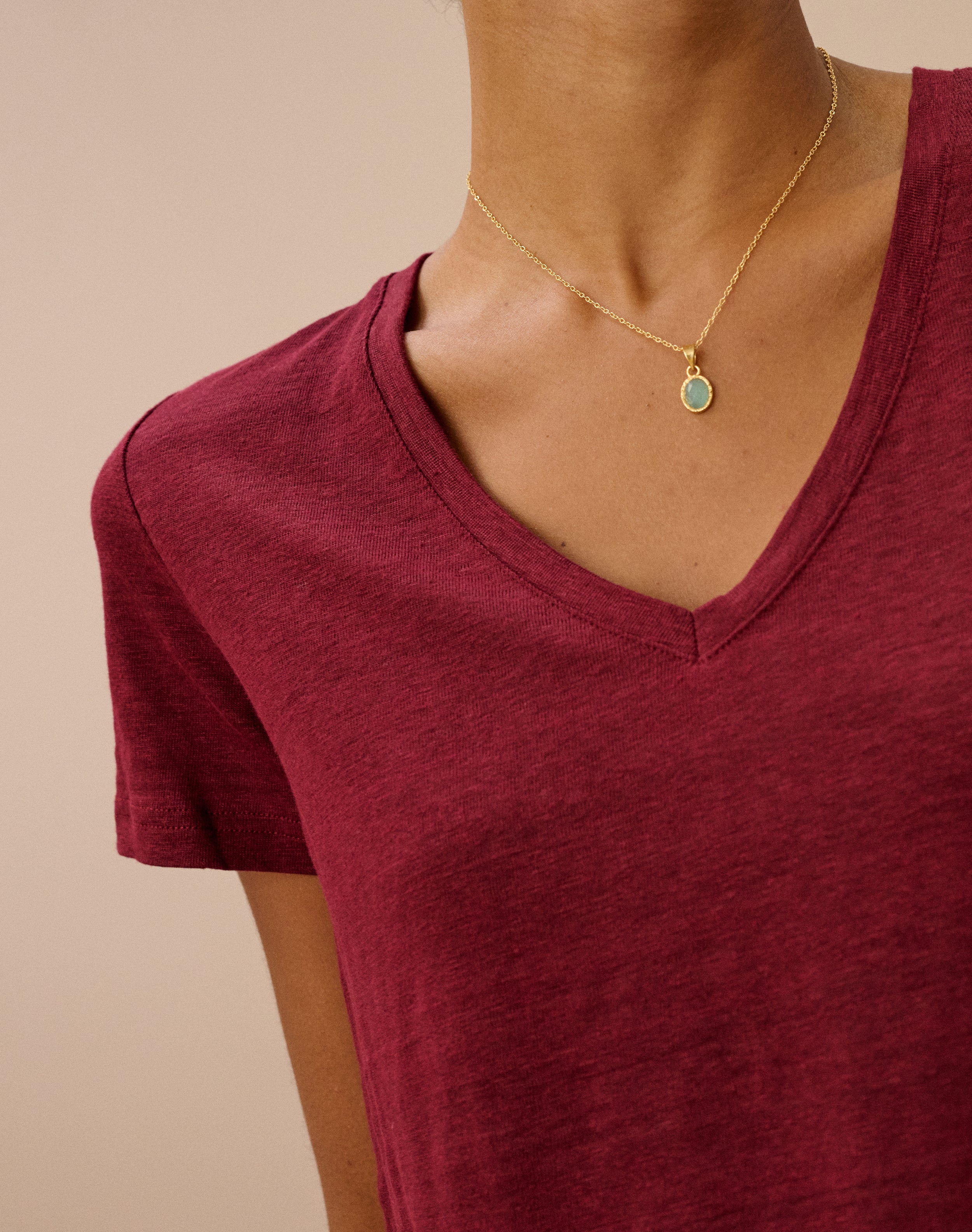 Linen Knit V Neck T-Shirt