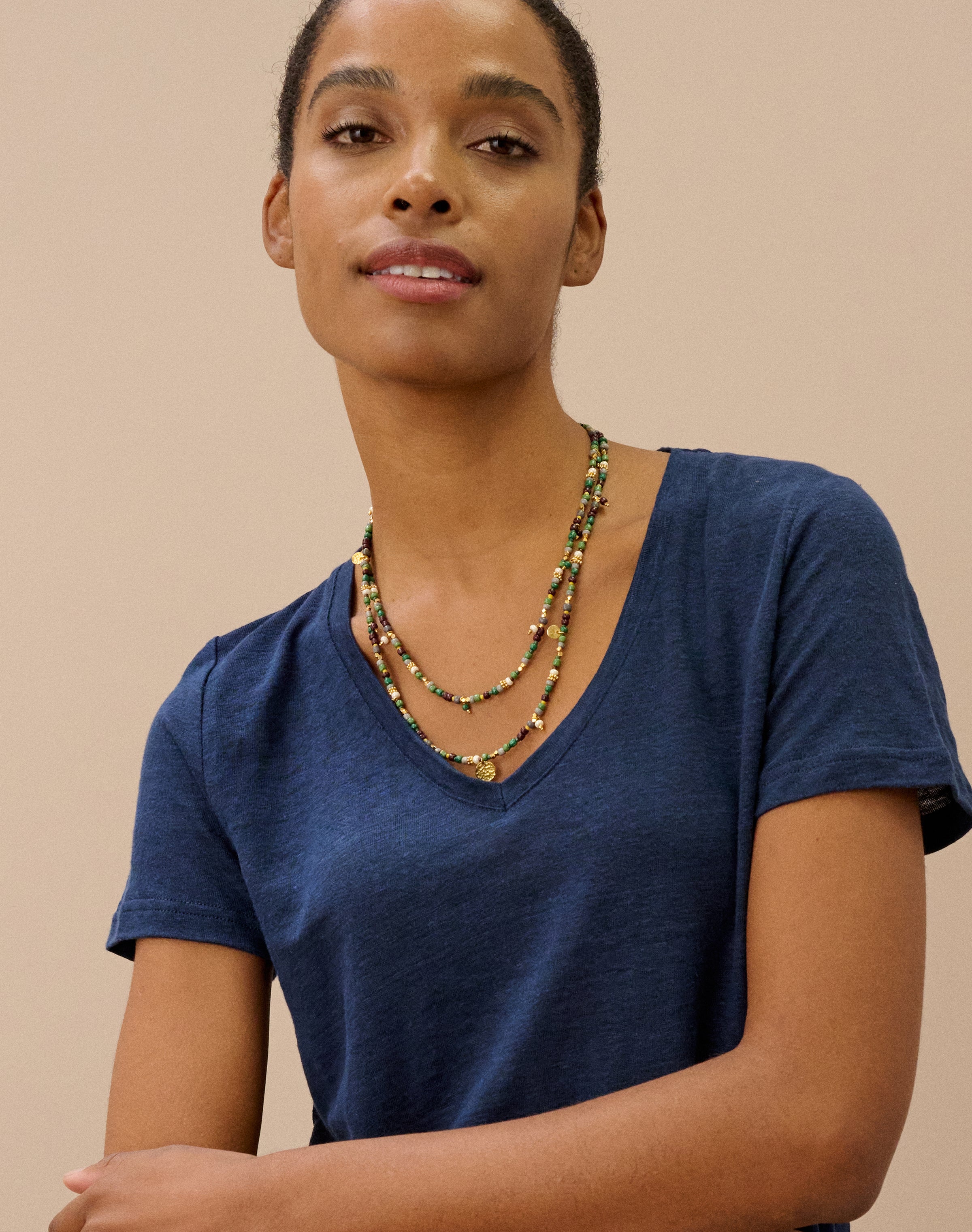 Linen Knit V Neck T-Shirt