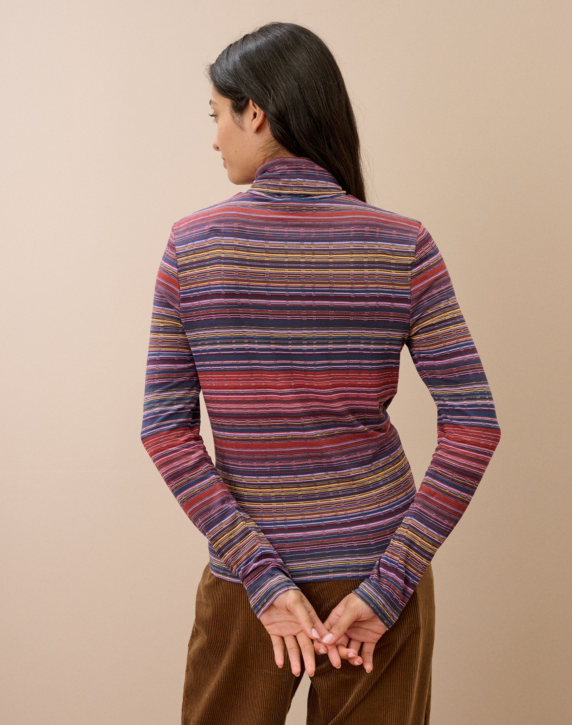 Fine Stripe Jersey Polo Neck