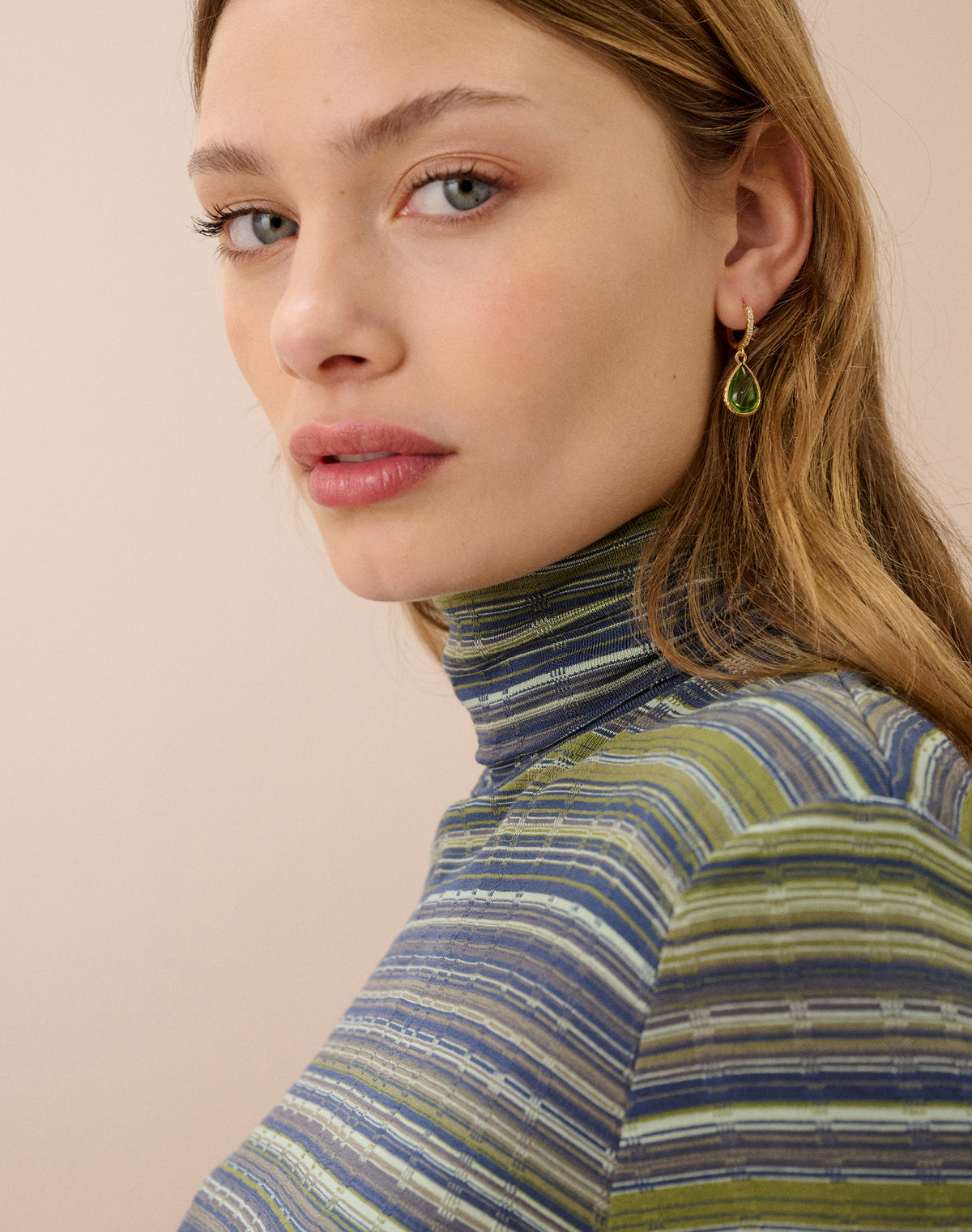 Fine Stripe Jersey Polo Neck