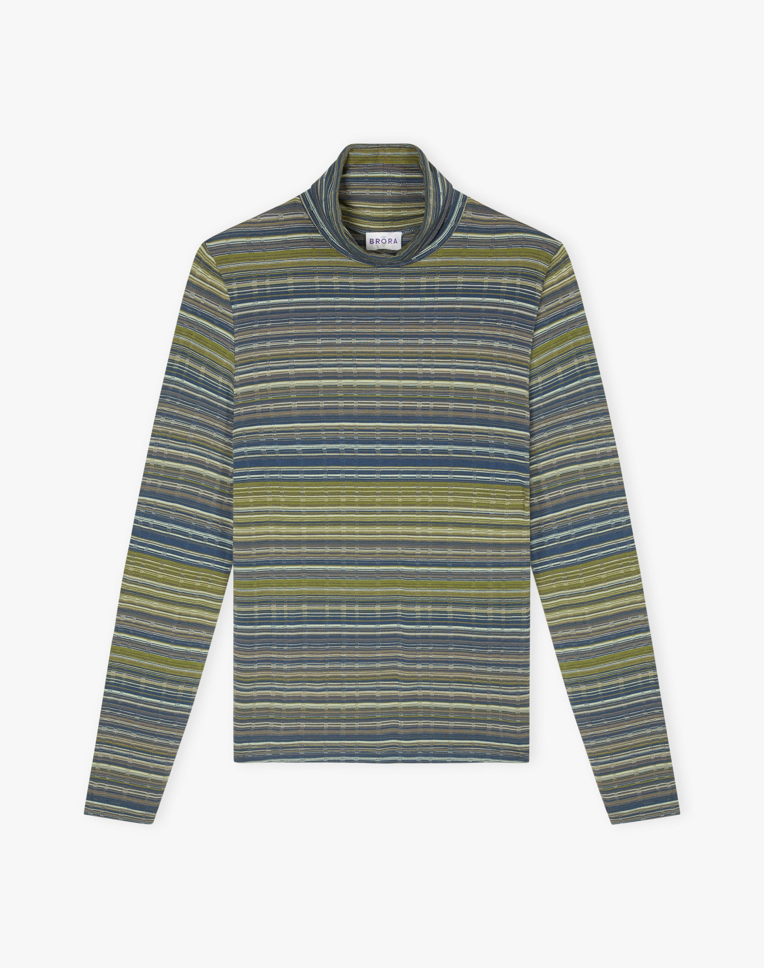 Fine Stripe Jersey Polo Neck
