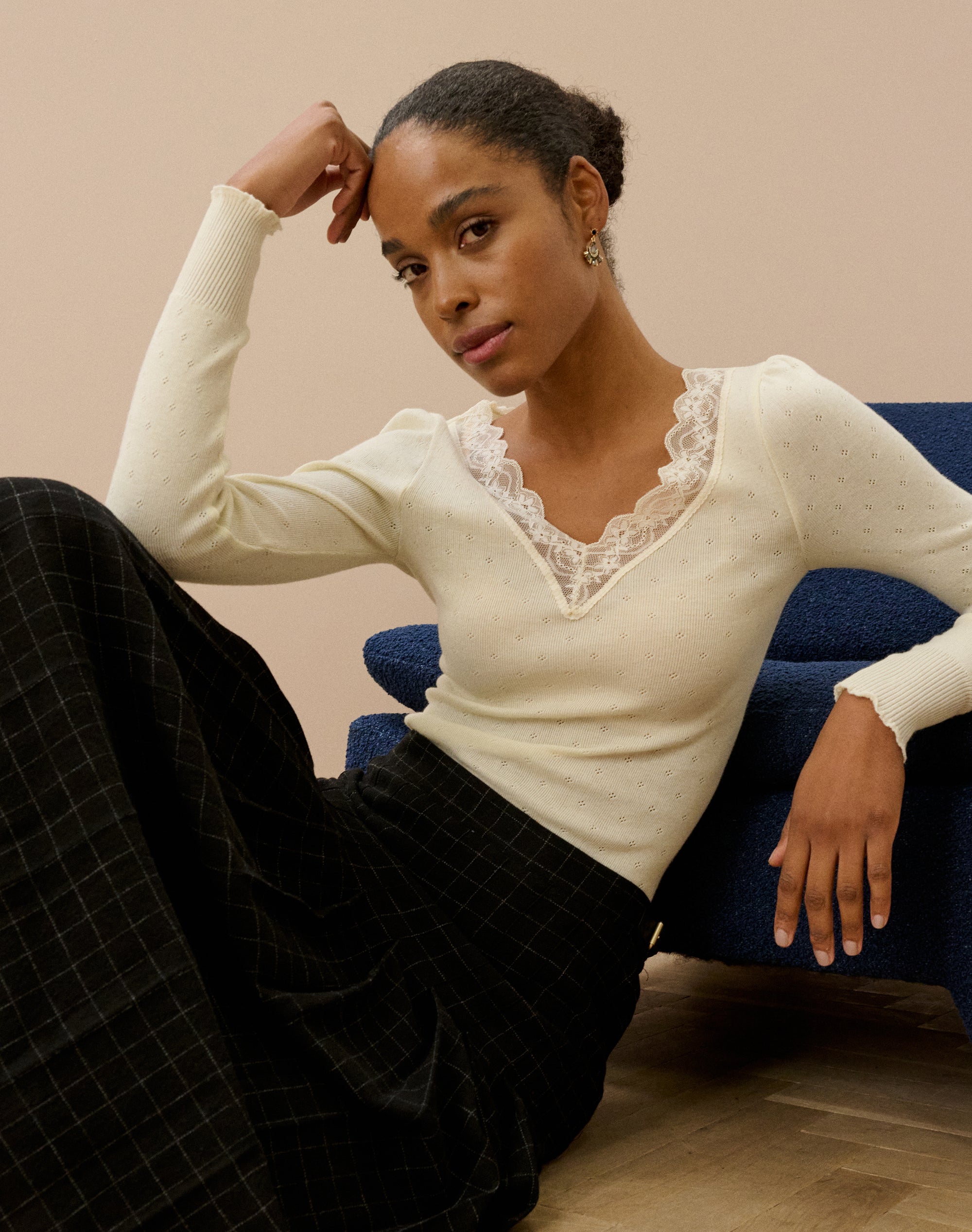 Lace Trim V Neck Top