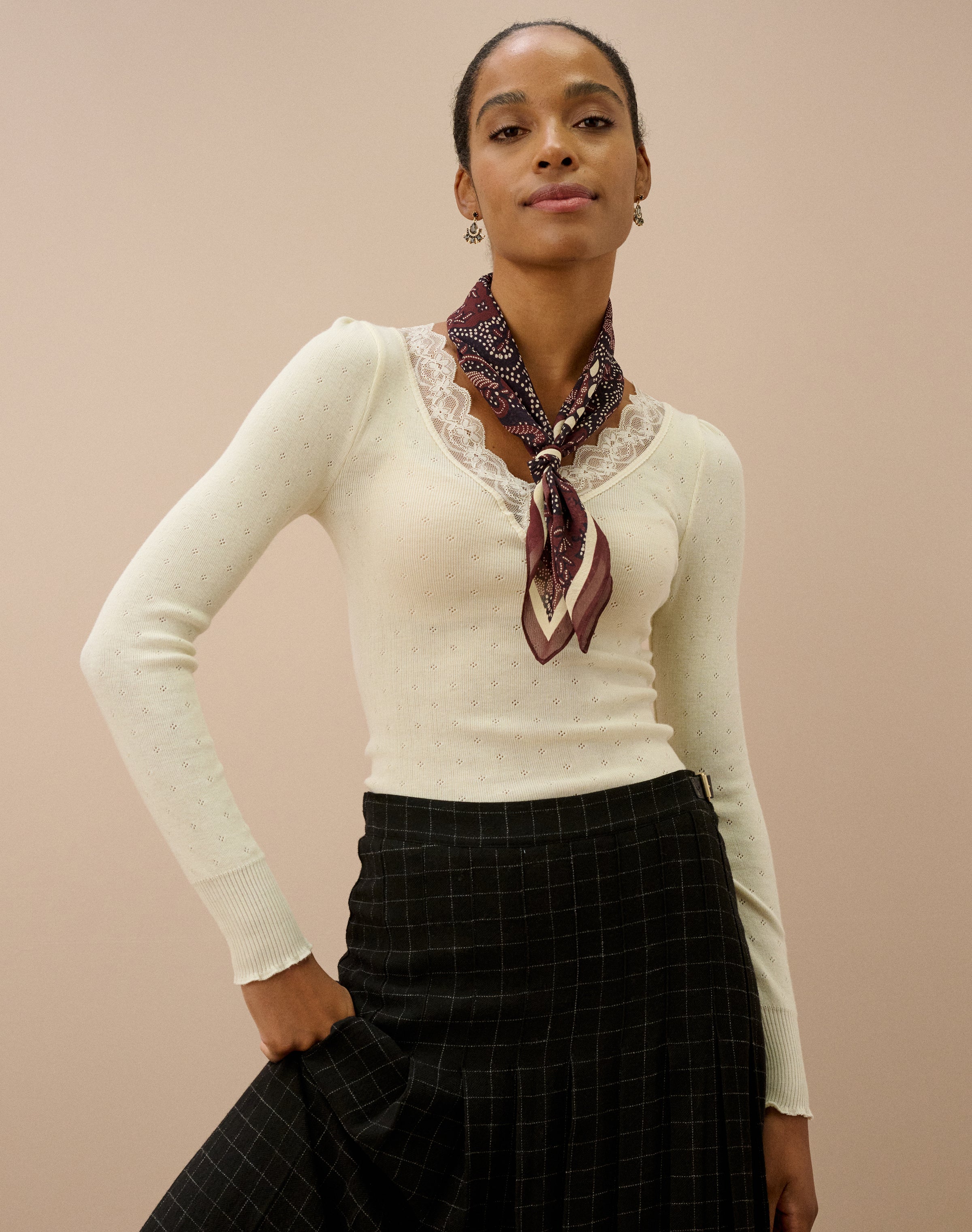 Lace Trim V Neck Top