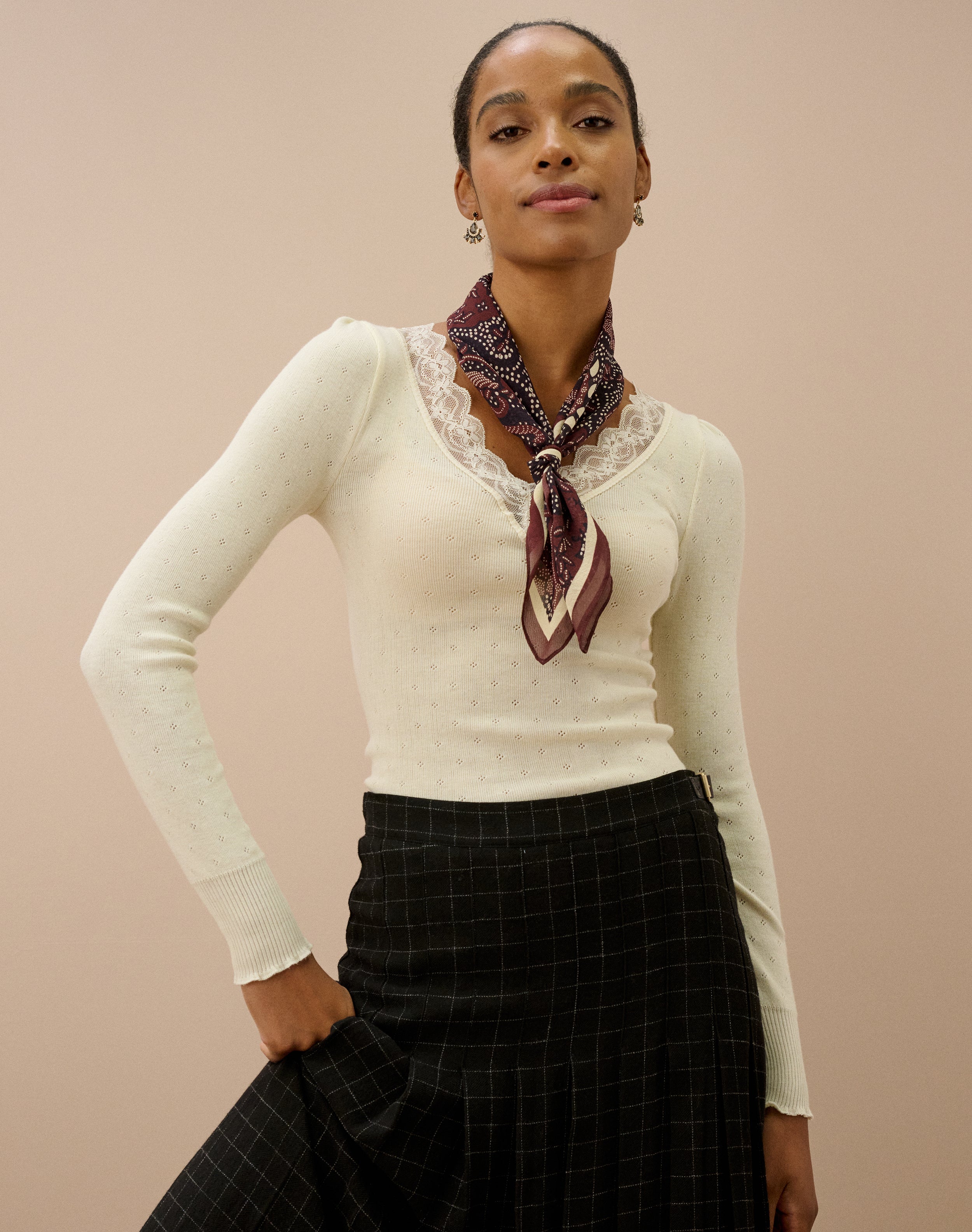 Lace Trim V Neck Top
