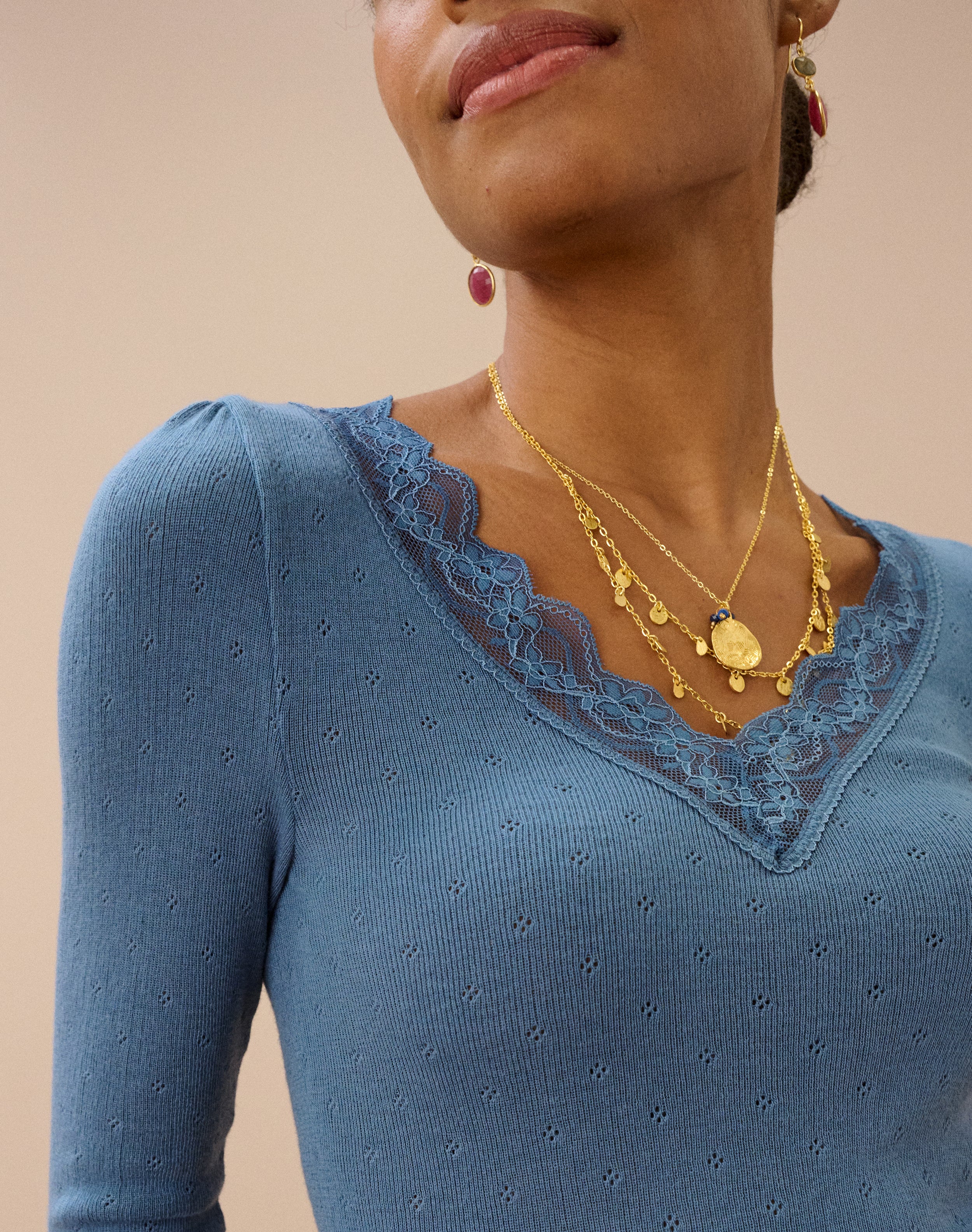 Lace Trim V Neck Top