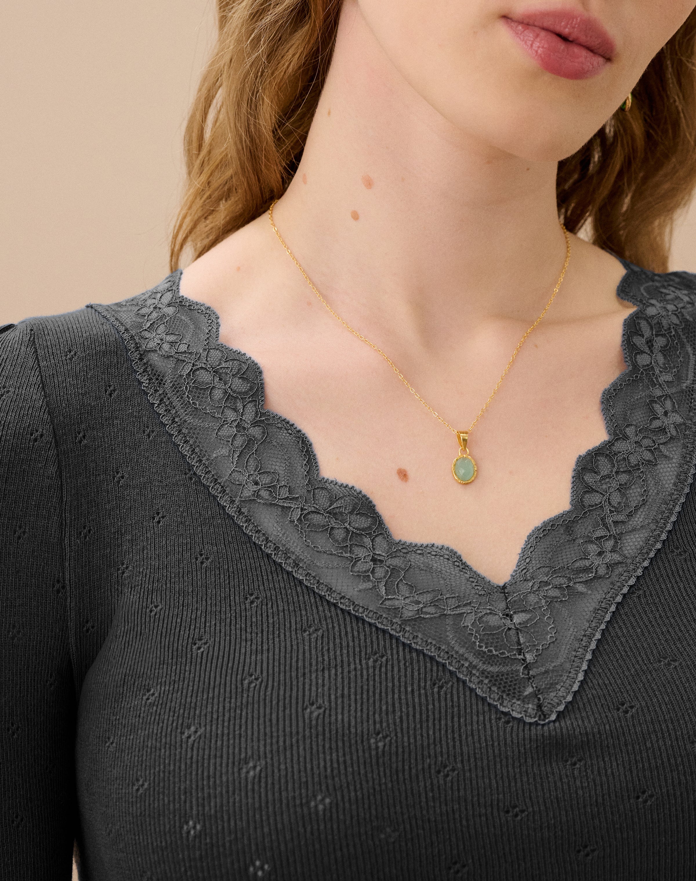 Lace Trim V Neck Top