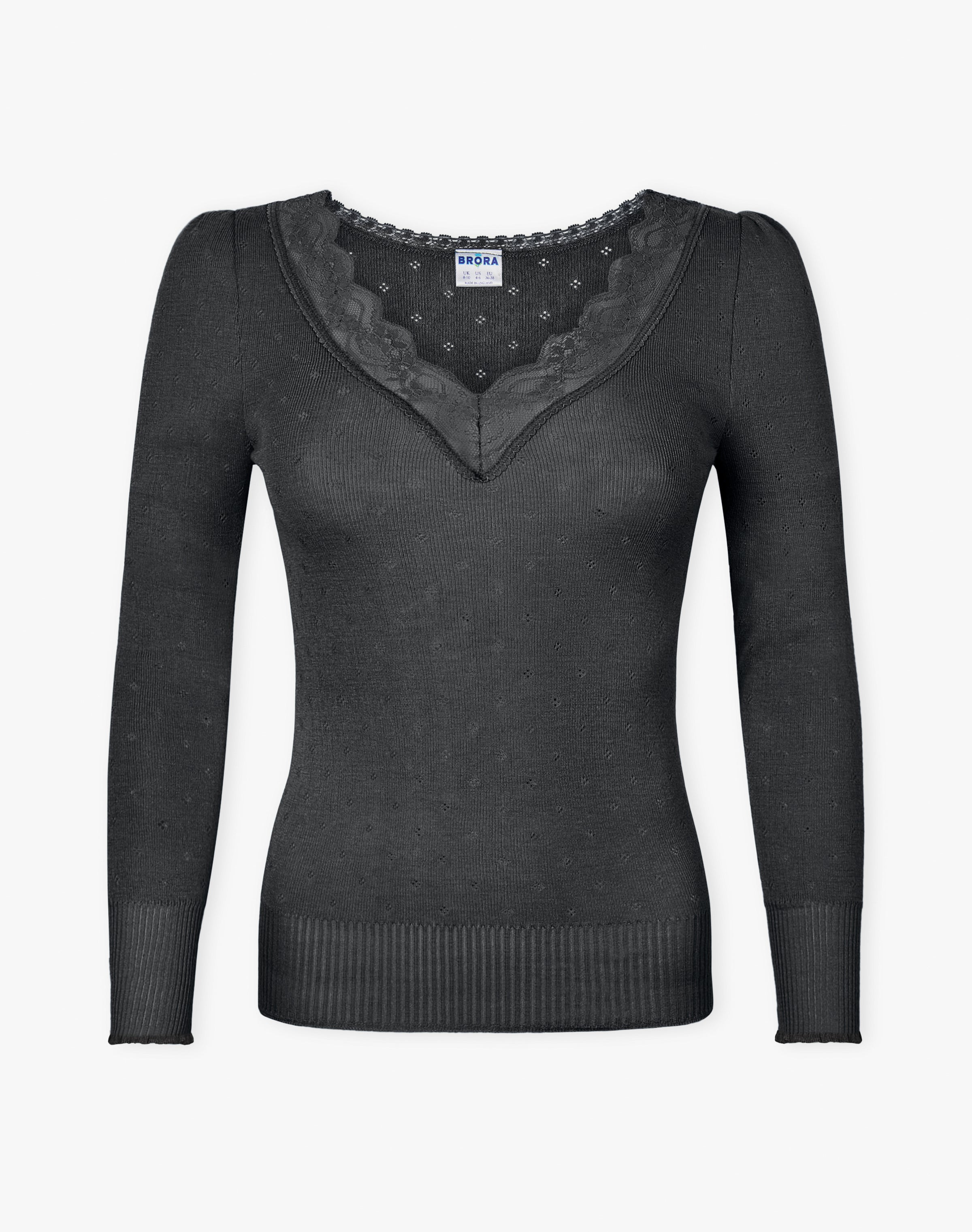 Lace Trim V Neck Top