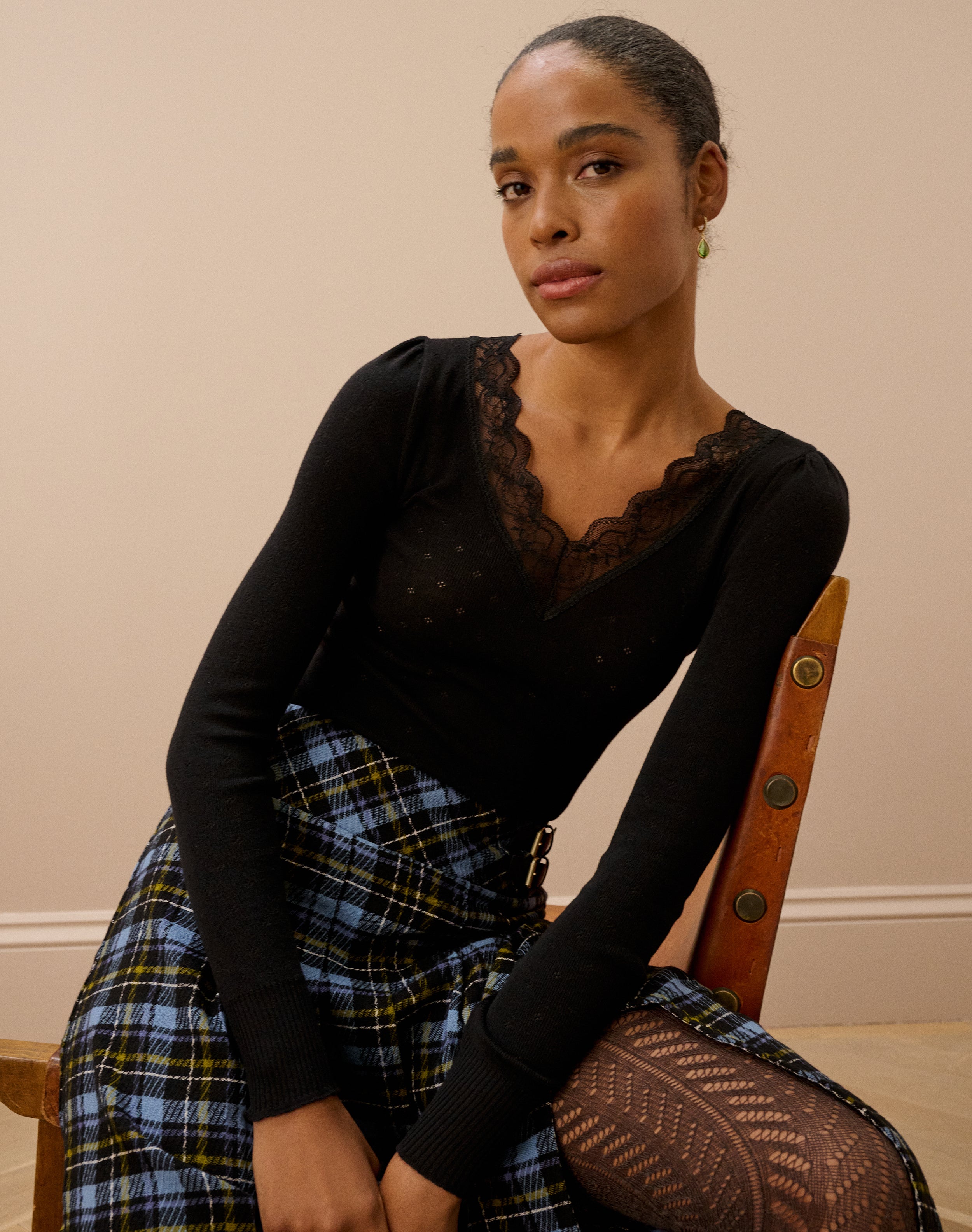 Lace Trim V Neck Top