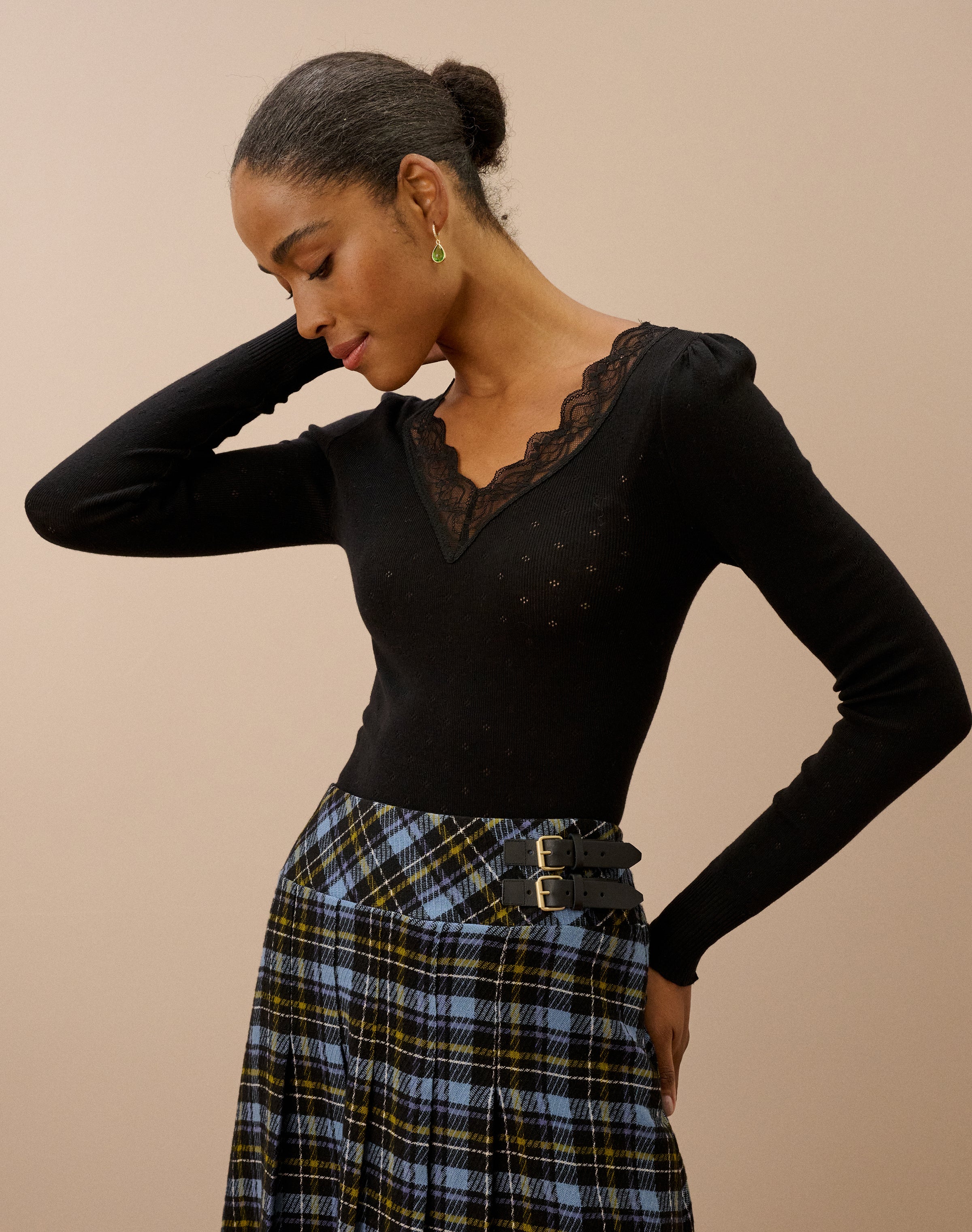 Lace Trim V Neck Top