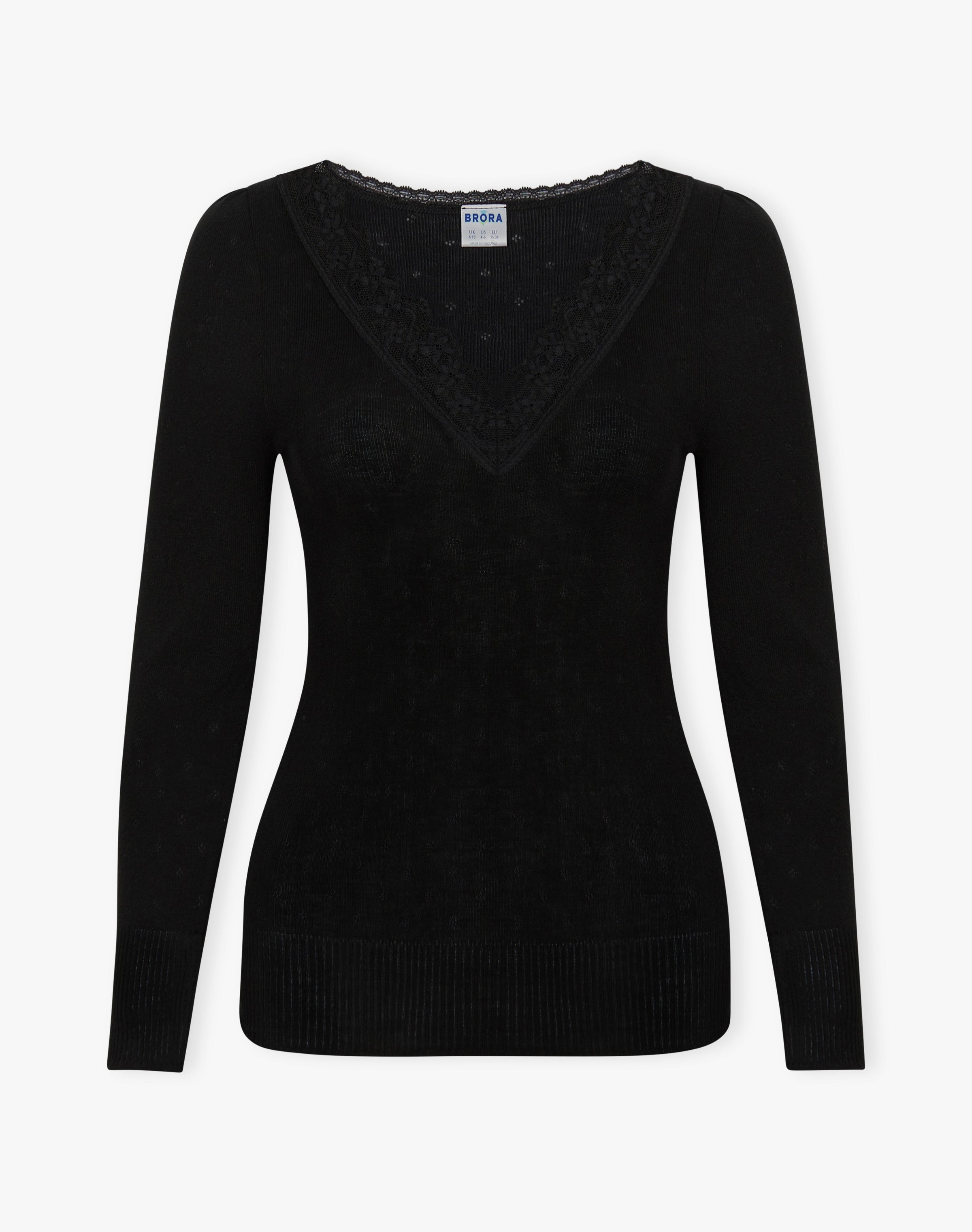Lace Trim V Neck Top