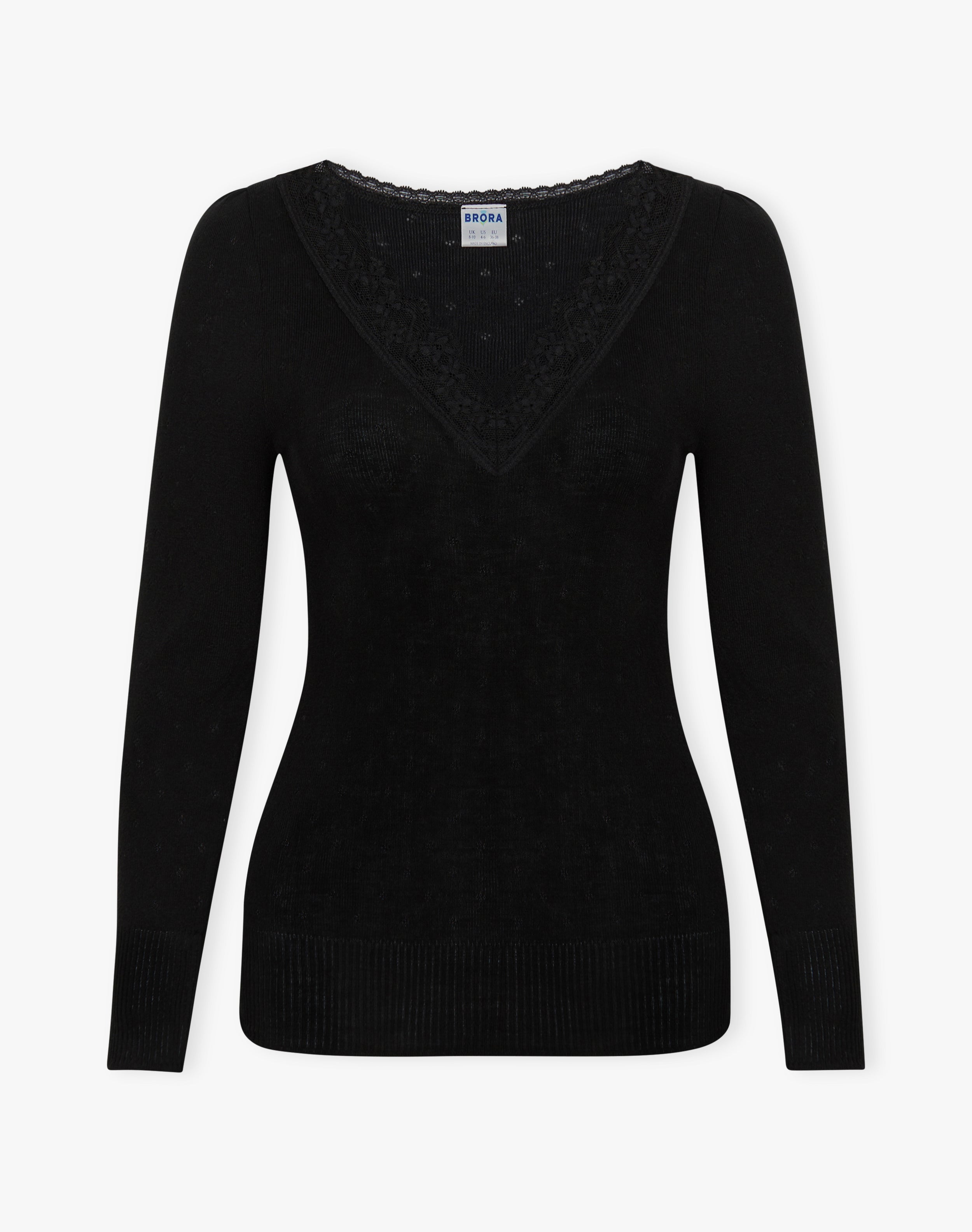 Lace Trim V Neck Top