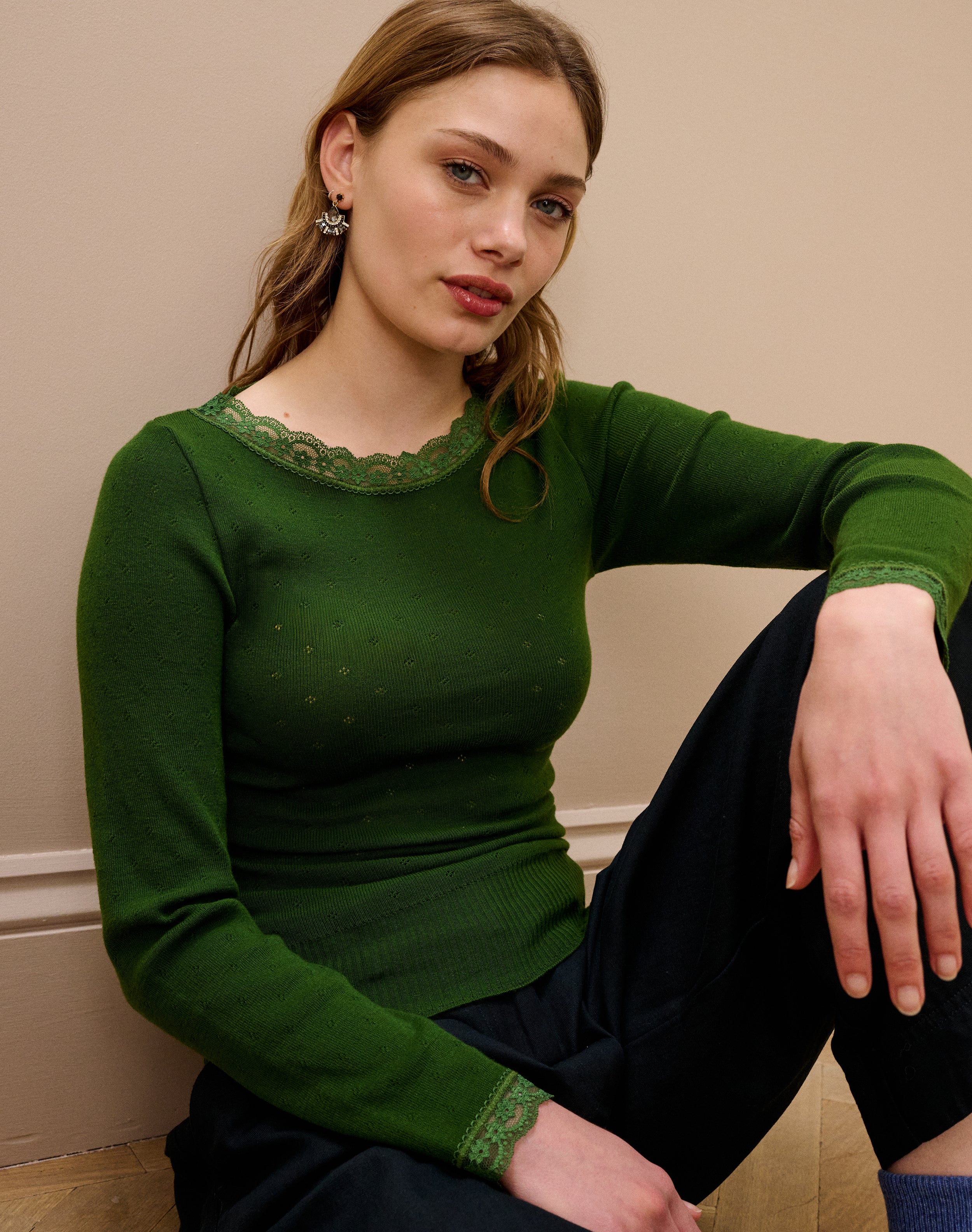 Lace Trim Scoop Neck