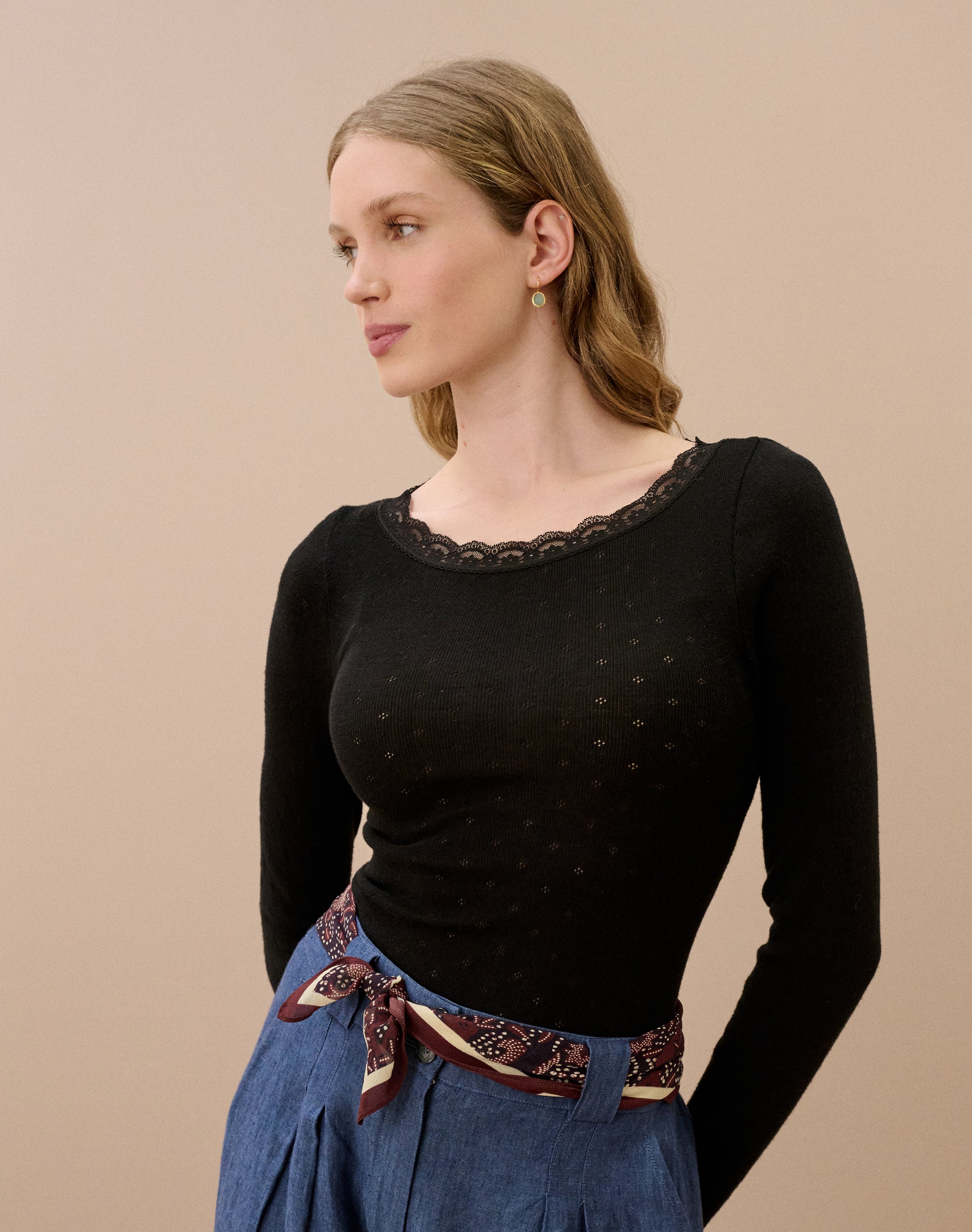 Lace Trim Scoop Neck