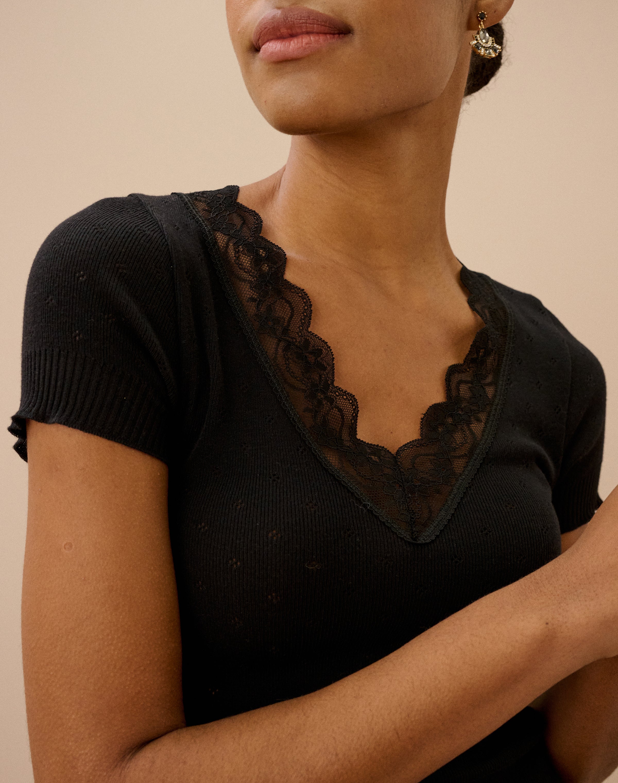 Lace Trim Cap Sleeve Top