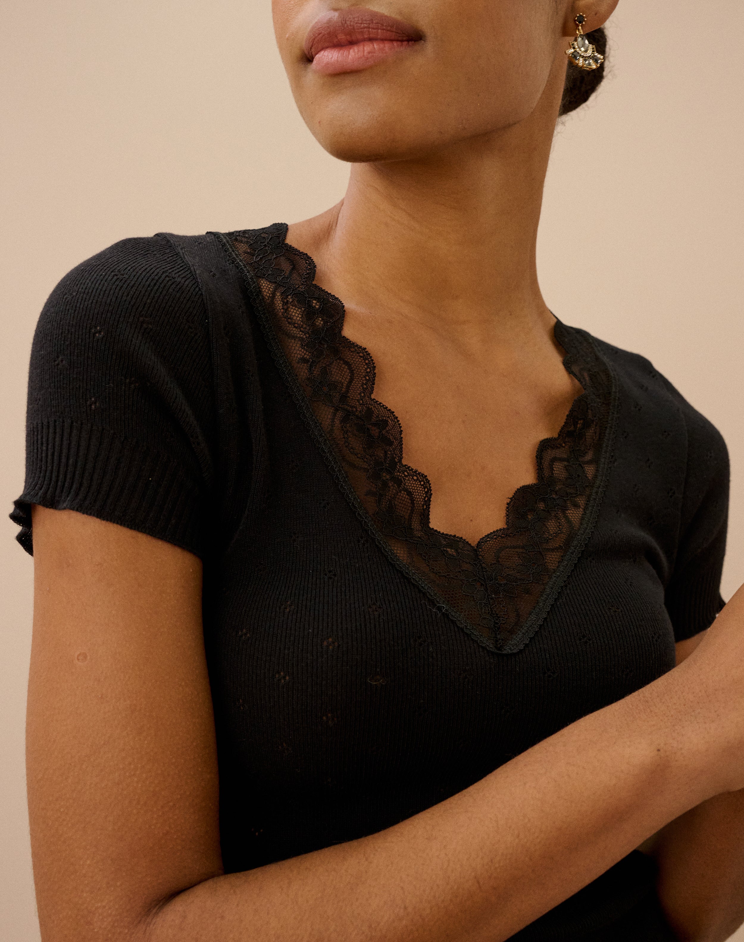 Lace Trim Cap Sleeve Top