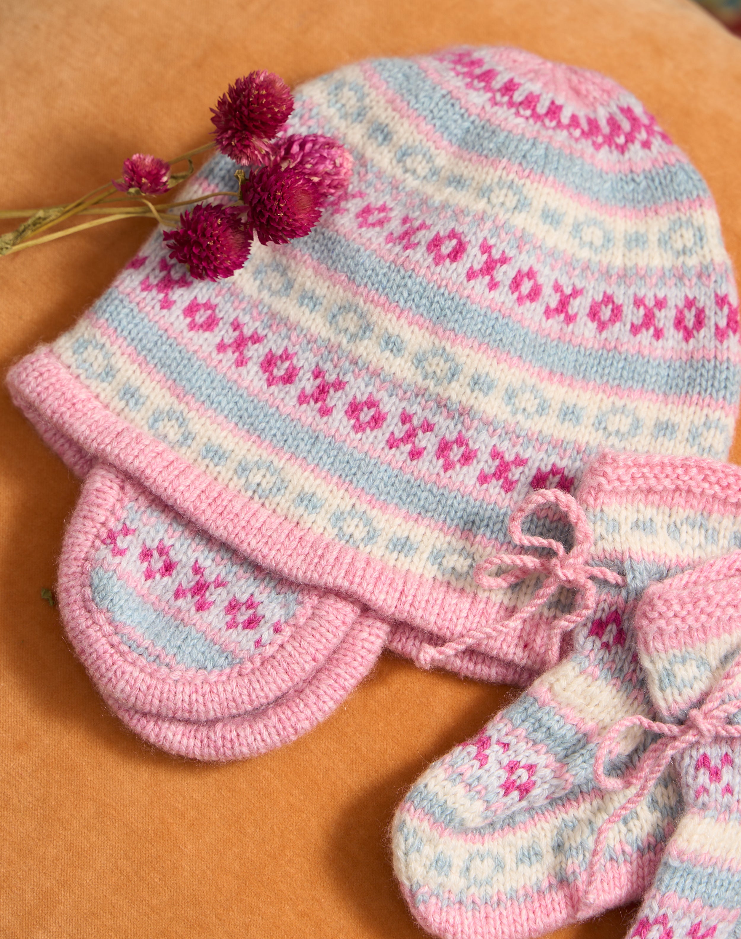 Cashmere Hand Knit Fair Isle Bonnet