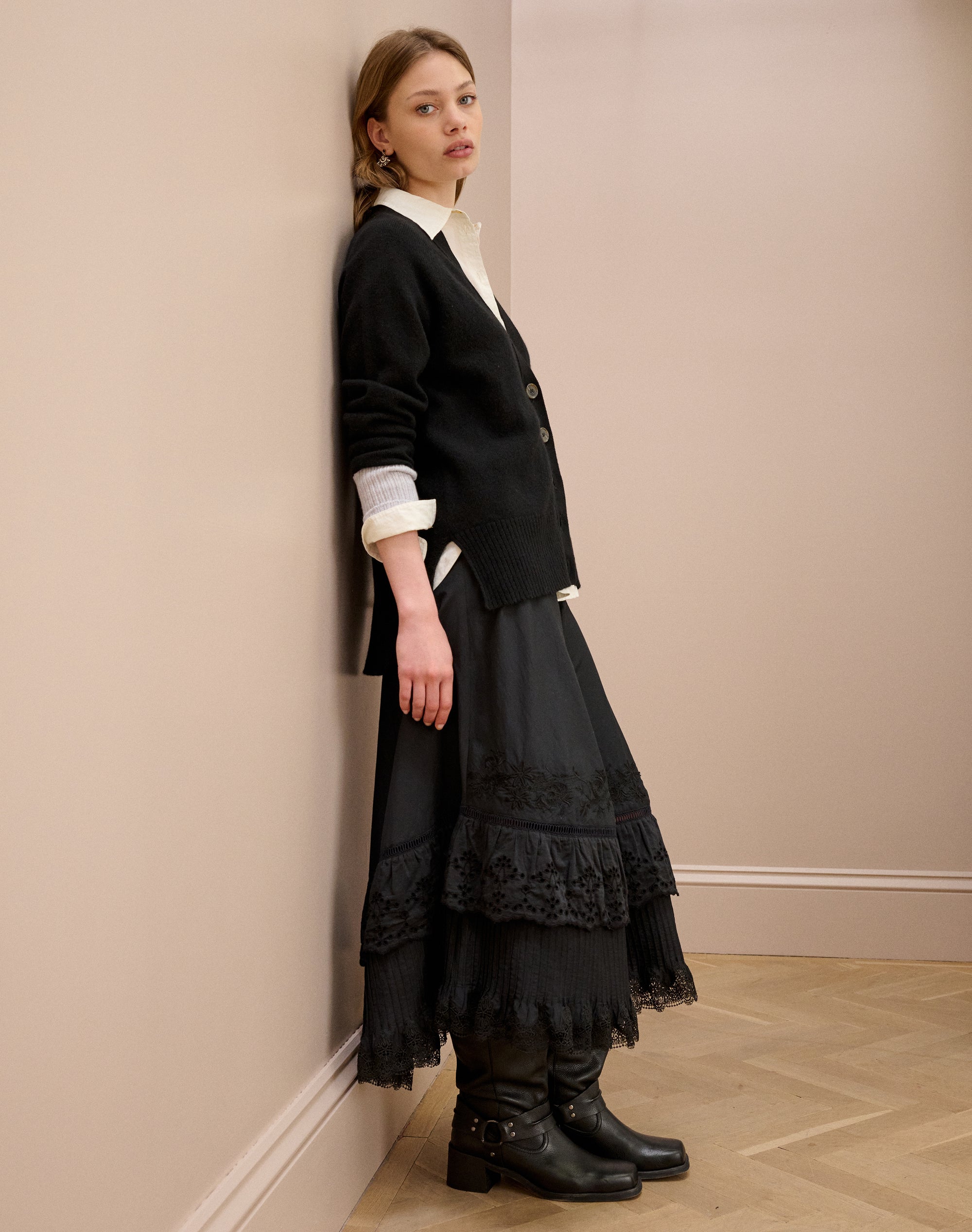 Cashmere Contrast Cuff Cardigan