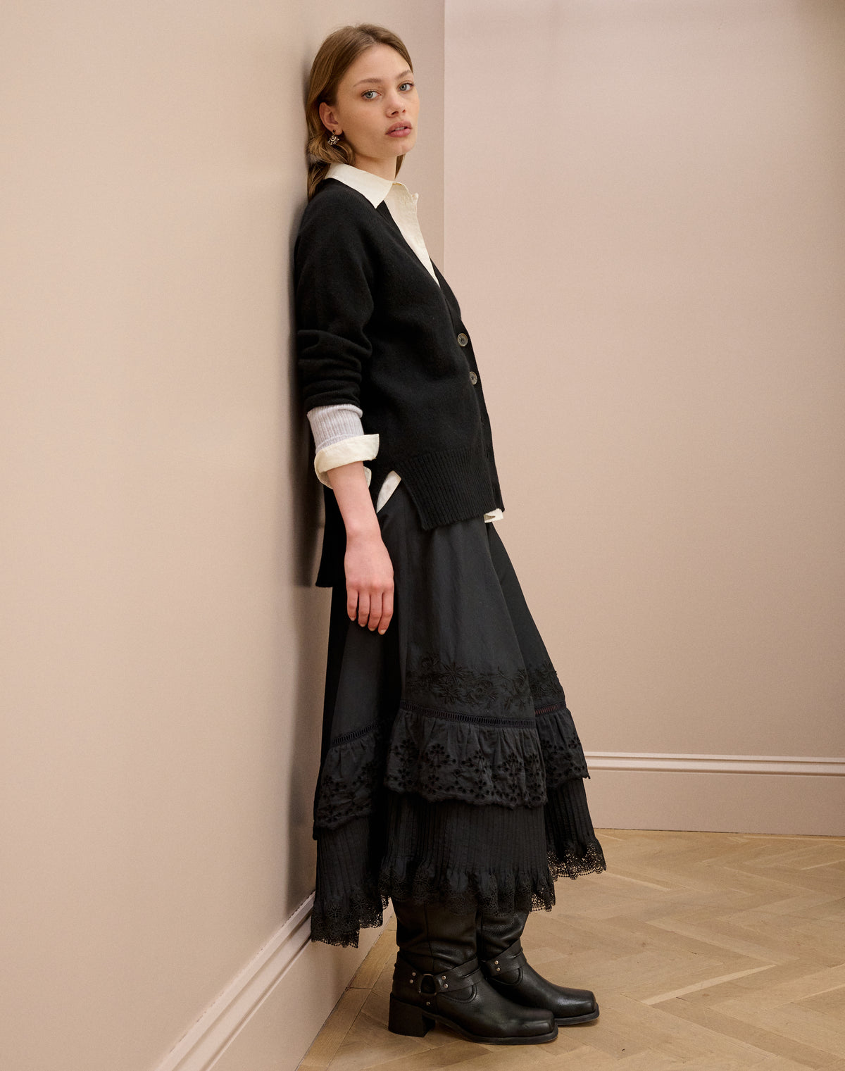 Cashmere Contrast Cuff Cardigan