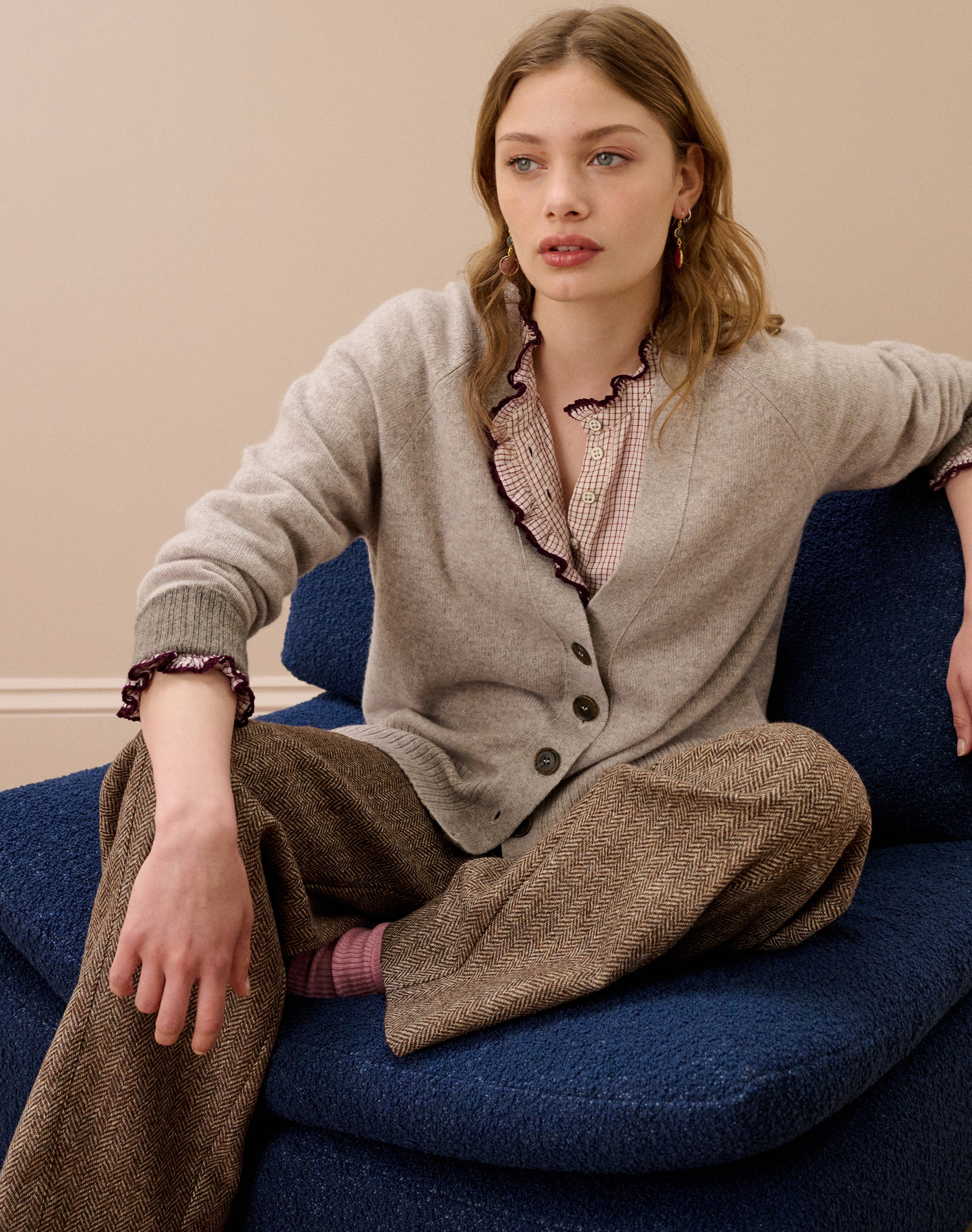 Cashmere Contrast Cuff Cardigan
