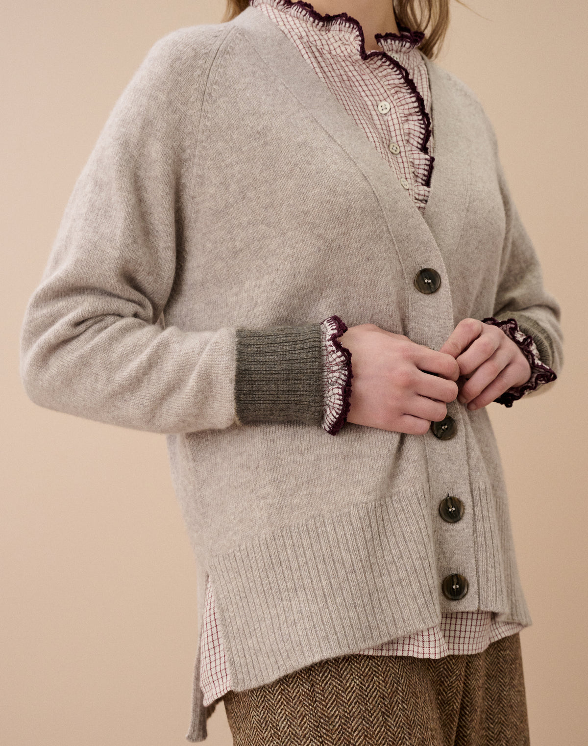 Cashmere Contrast Cuff Cardigan