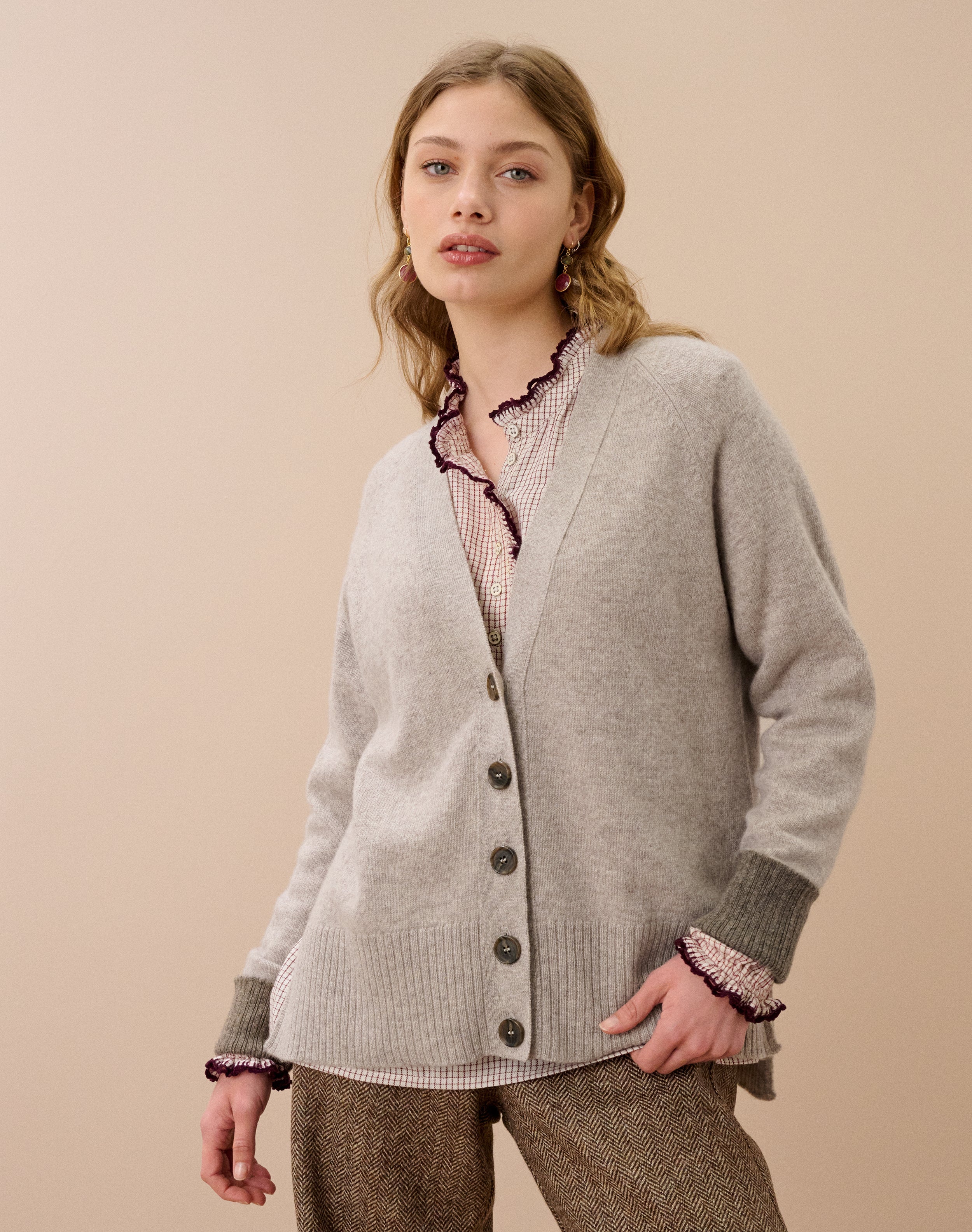 Cashmere Contrast Cuff Cardigan