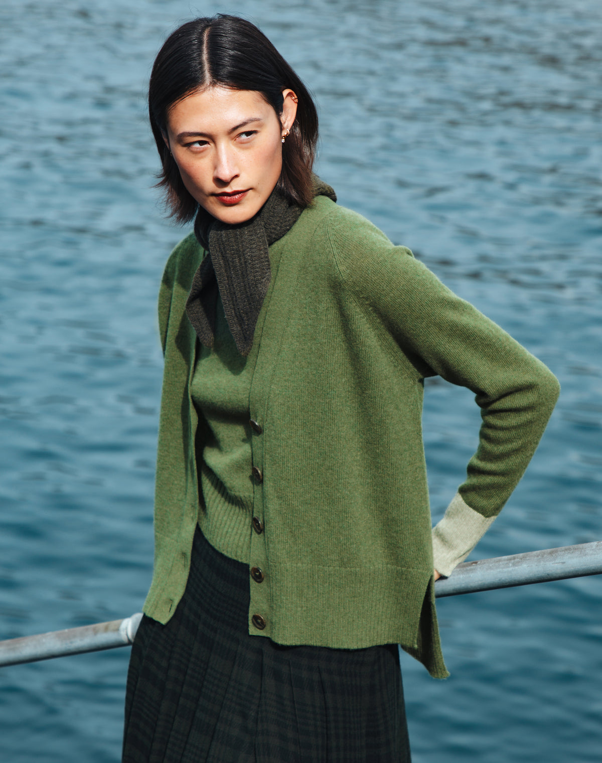 Cashmere Contrast Cuff Cardigan