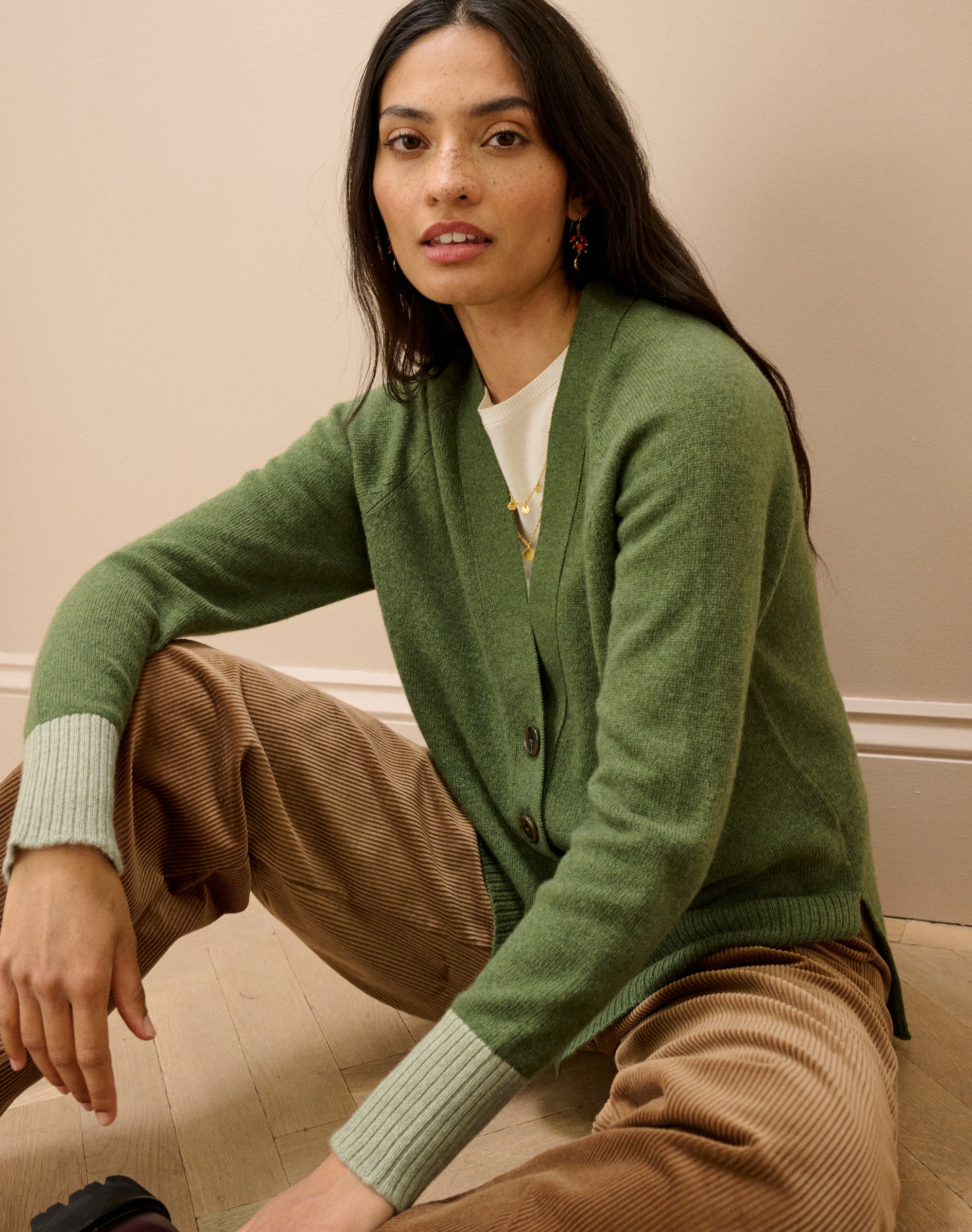 Cashmere Contrast Cuff Cardigan