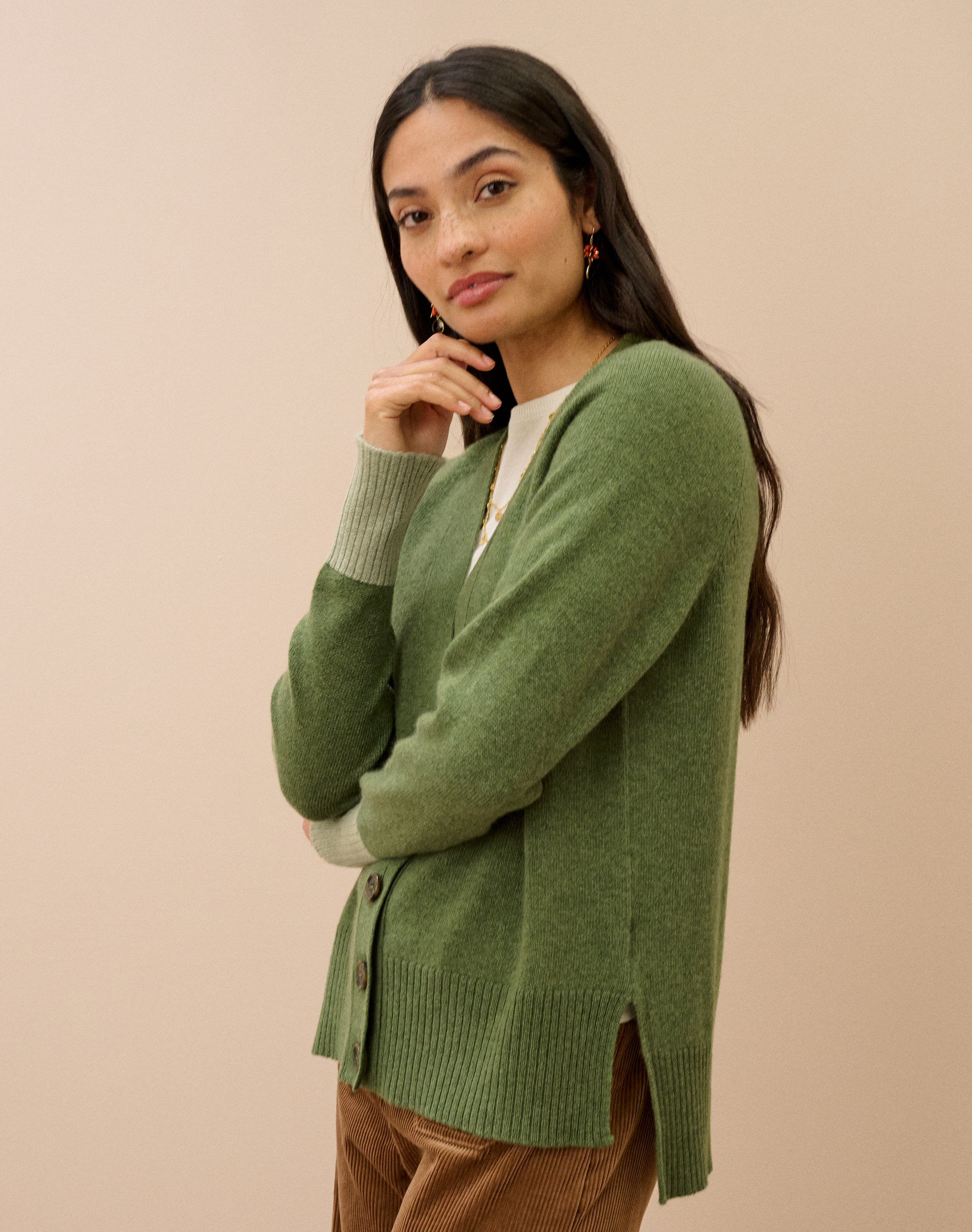 Cashmere Contrast Cuff Cardigan
