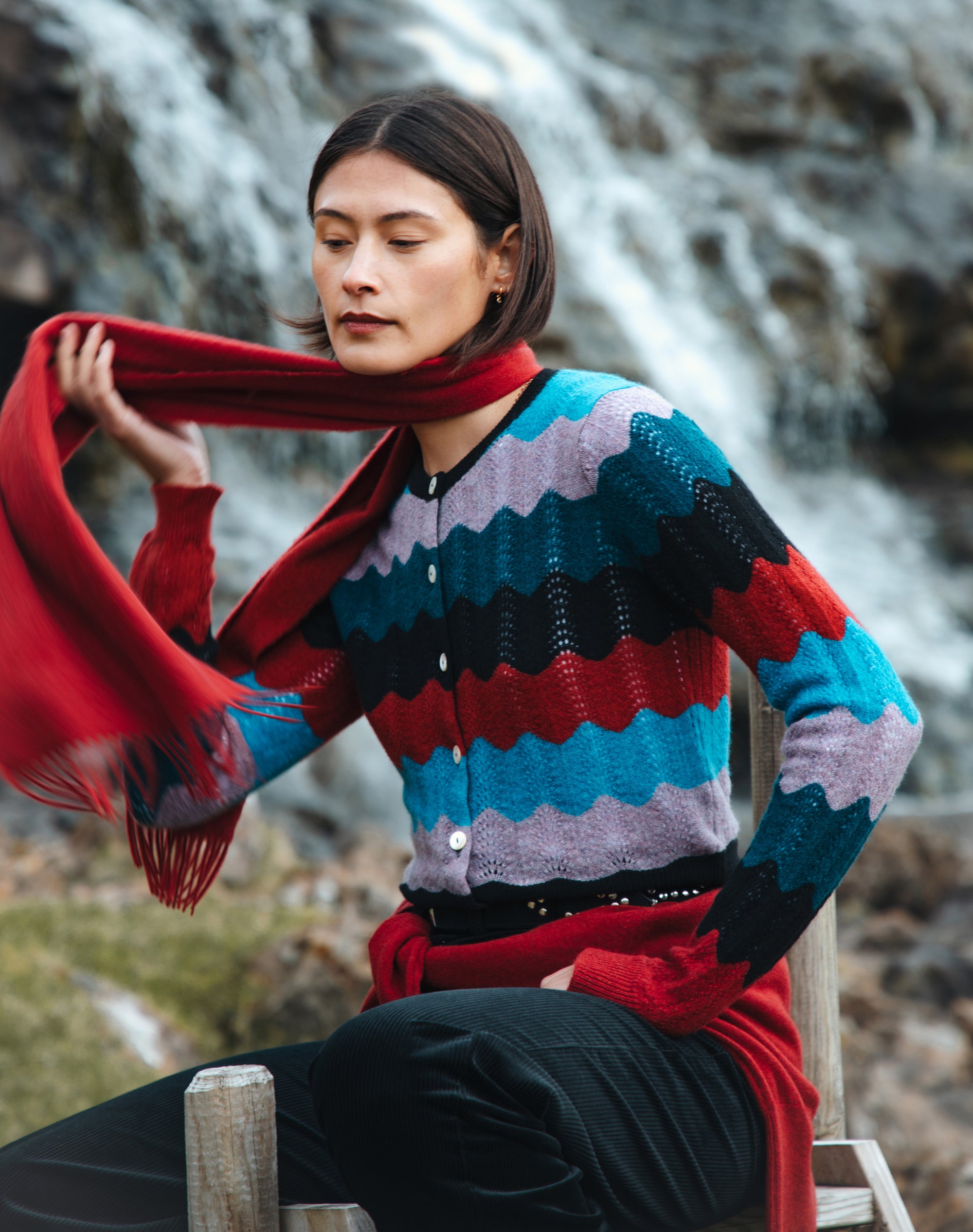 Cashmere Wave Knit Cardigan