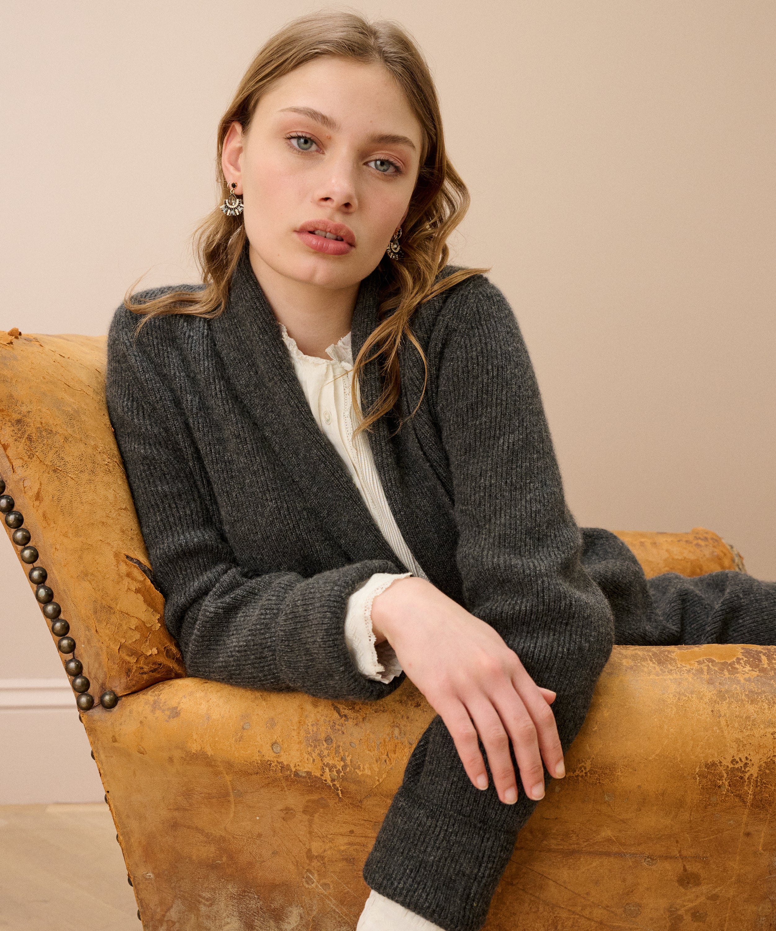 Cashmere Shawl Ribbed Cardigan
