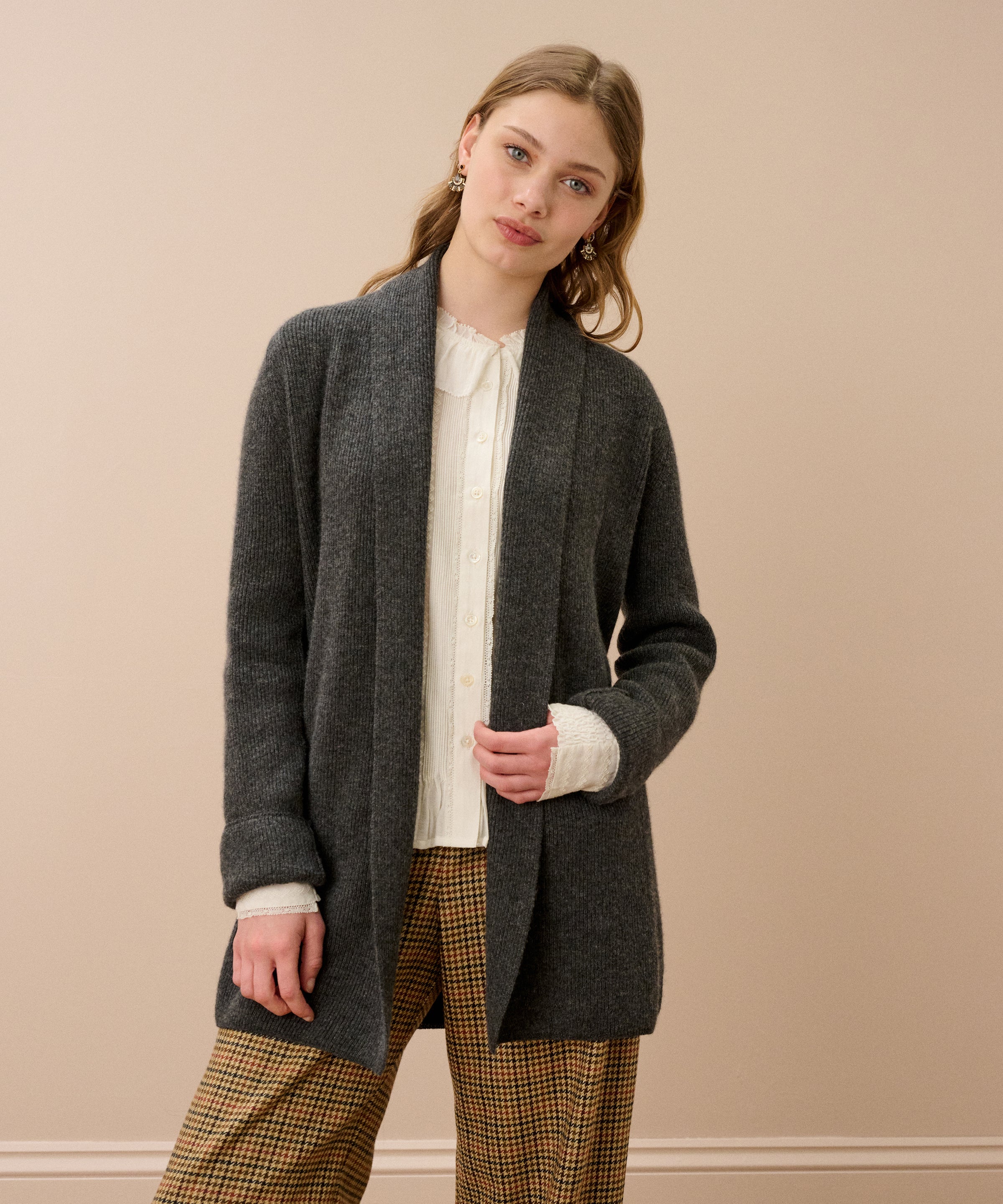 Cashmere Shawl Ribbed Cardigan
