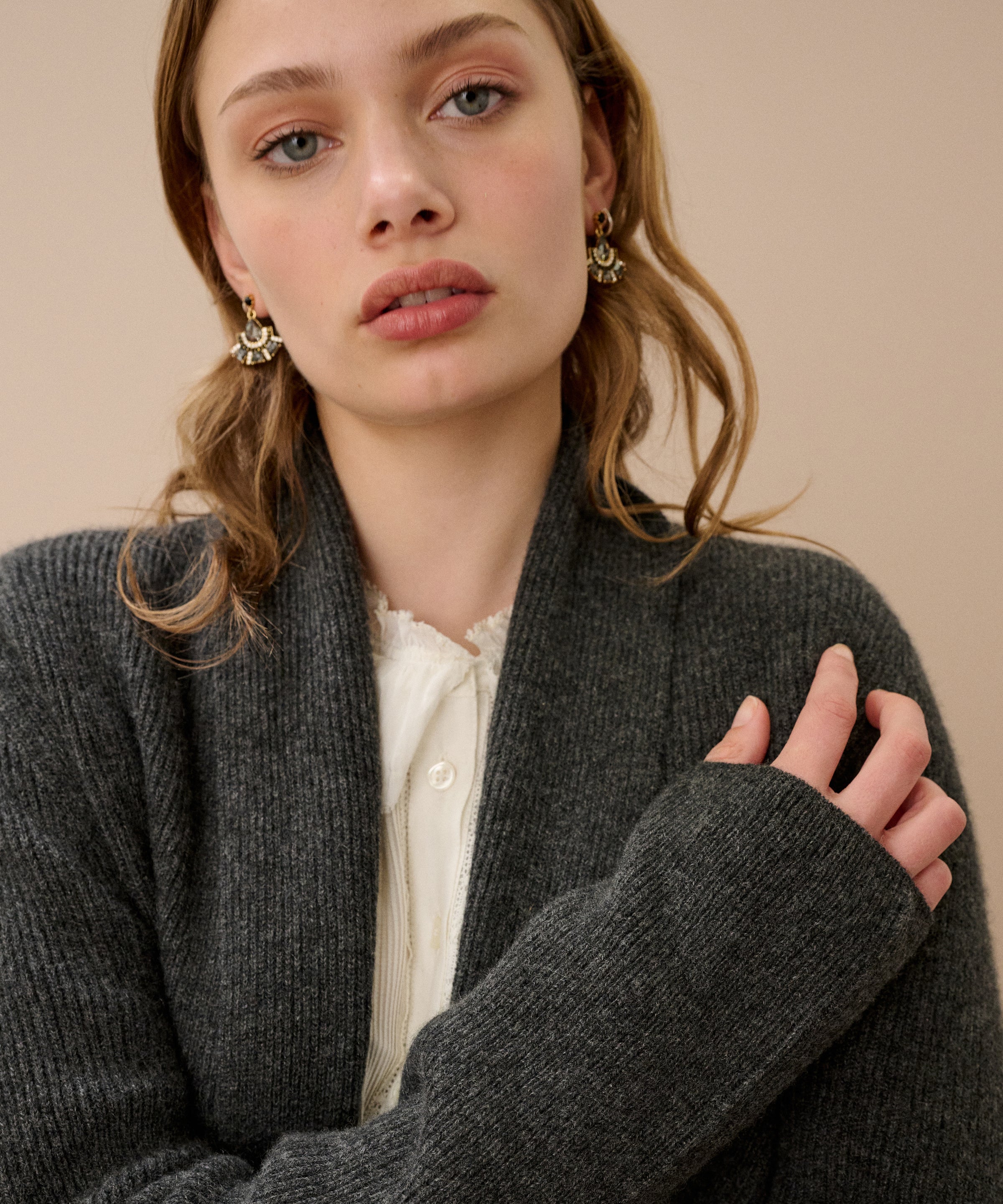Cashmere Shawl Ribbed Cardigan
