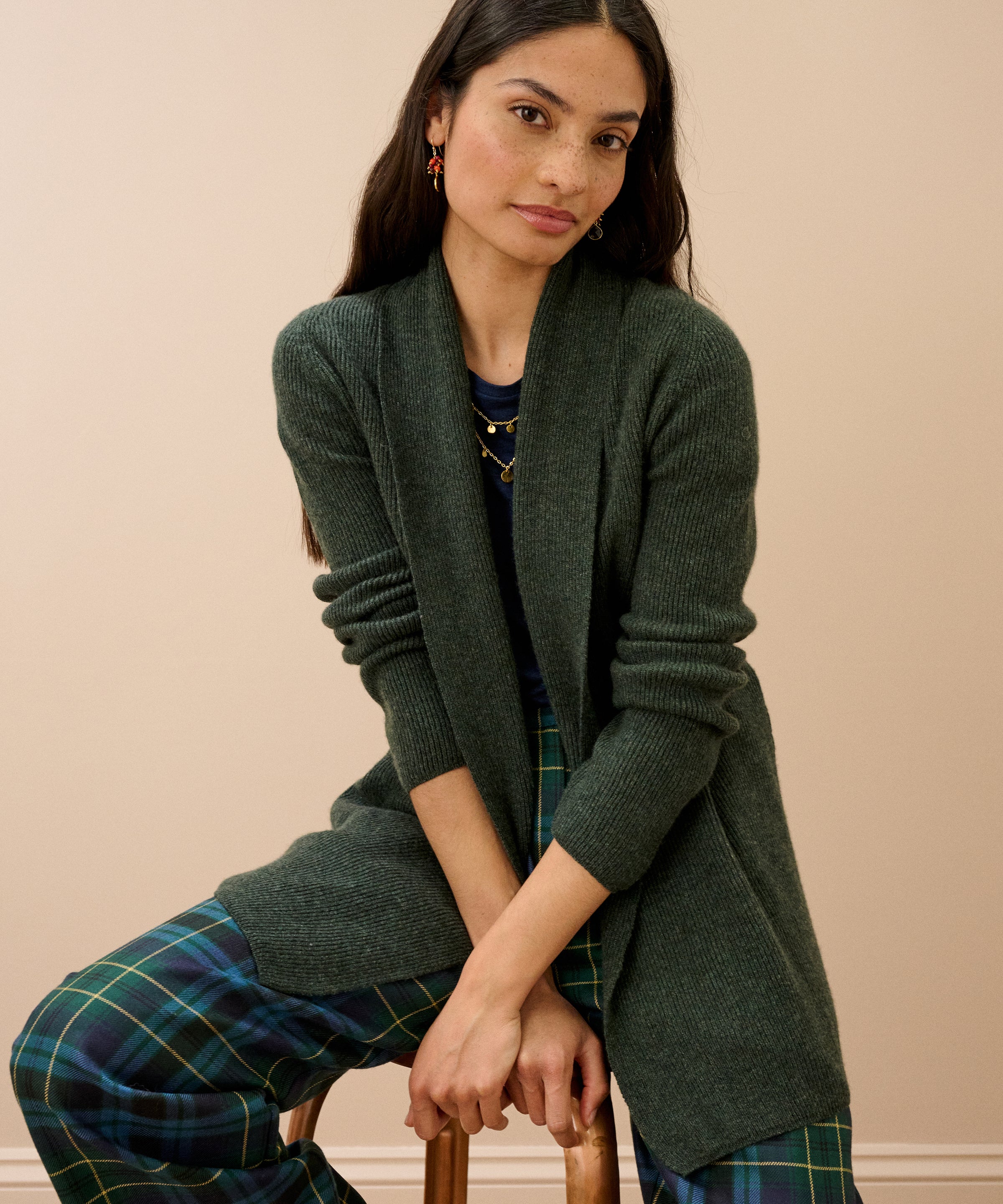Cashmere Shawl Ribbed Cardigan