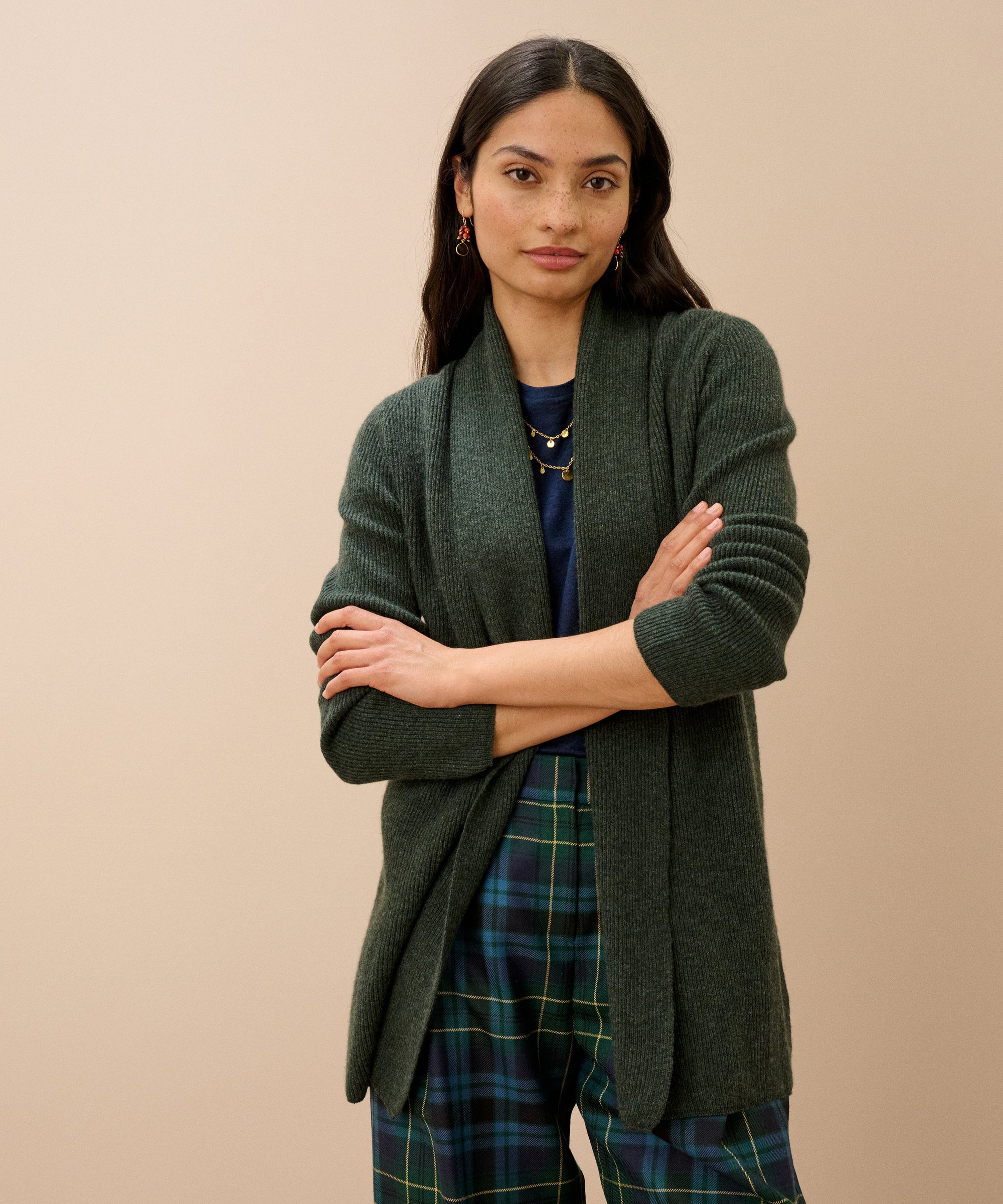 Cashmere Shawl Ribbed Cardigan