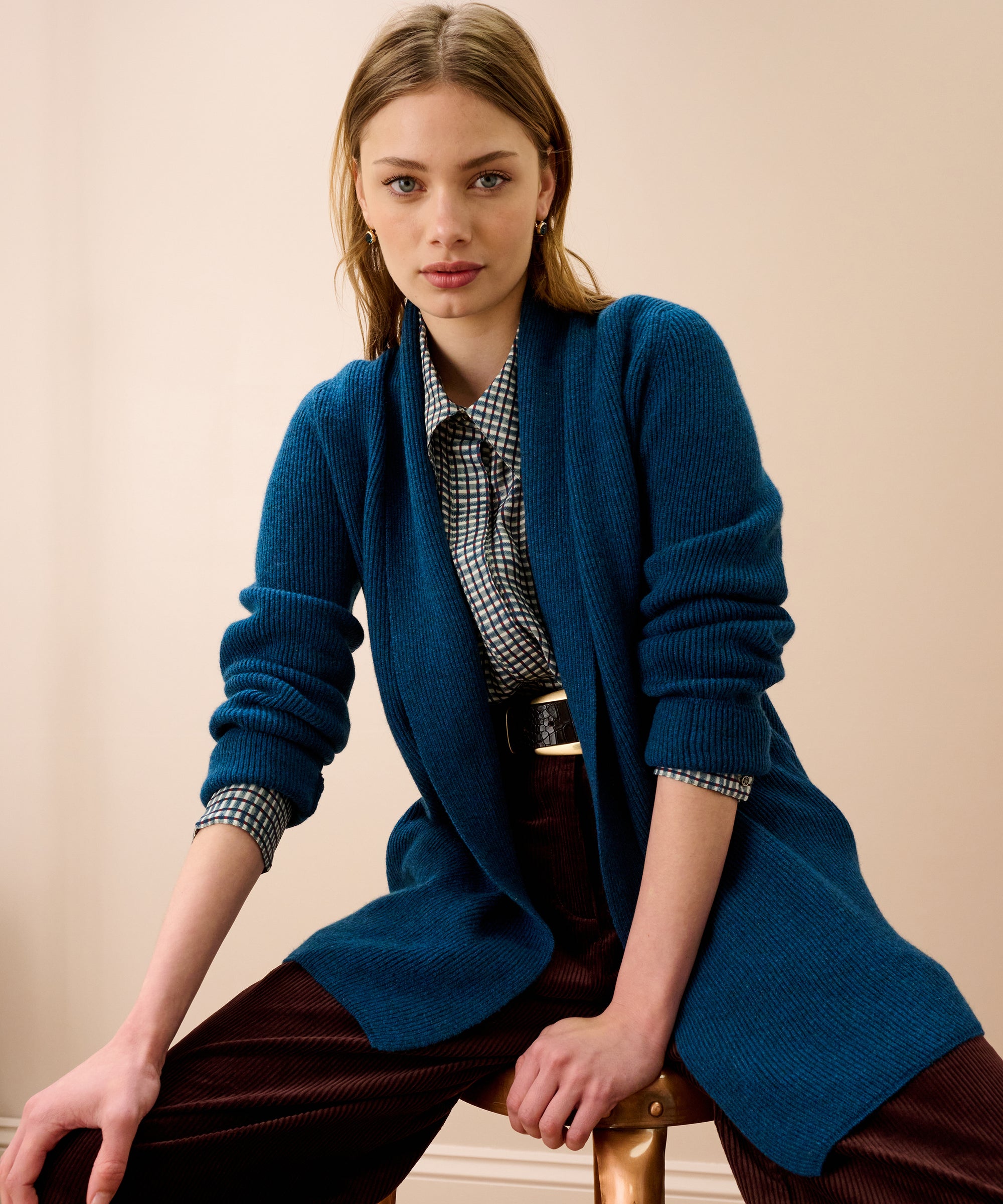 Cashmere Shawl Ribbed Cardigan