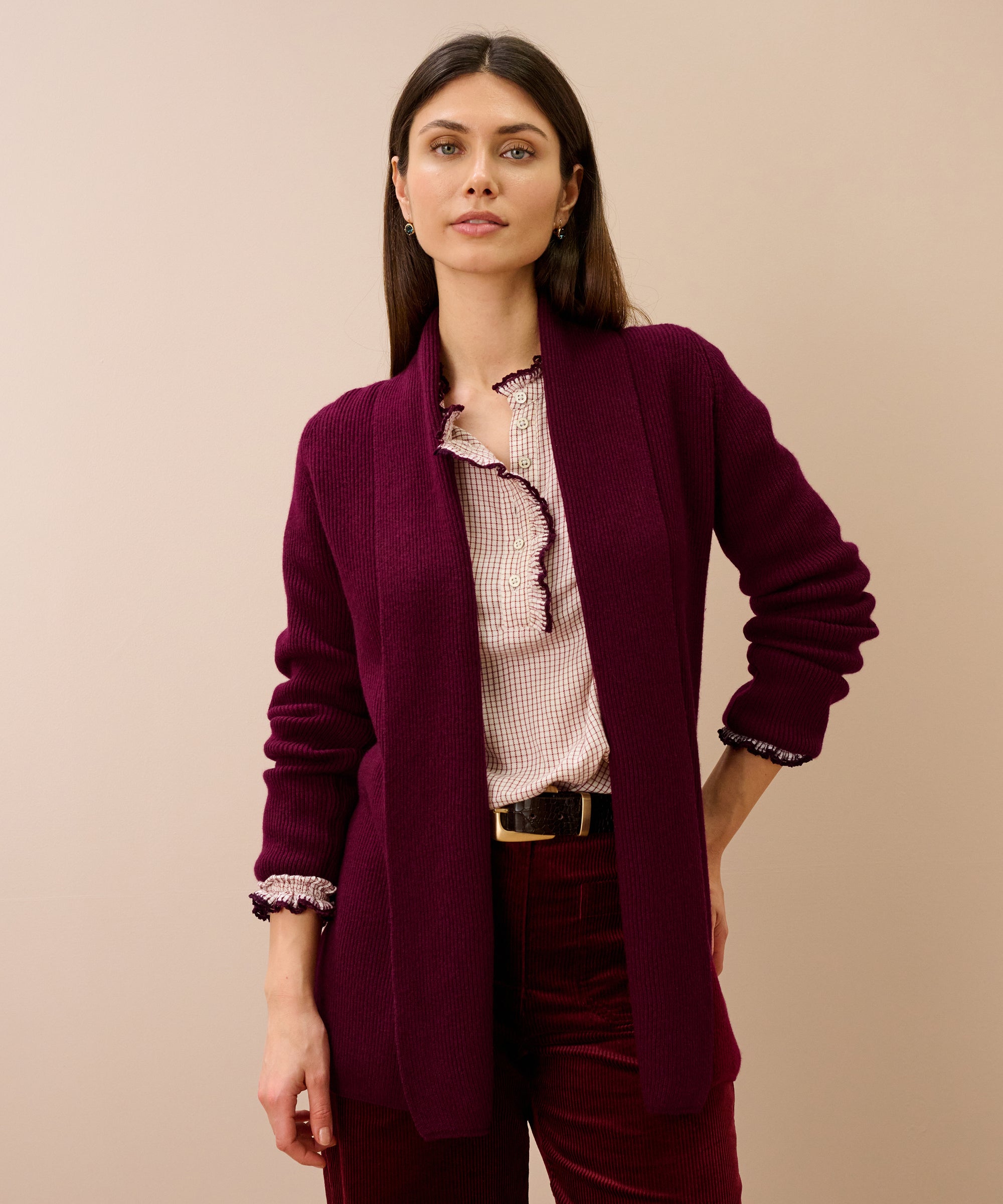 Cashmere Shawl Ribbed Cardigan