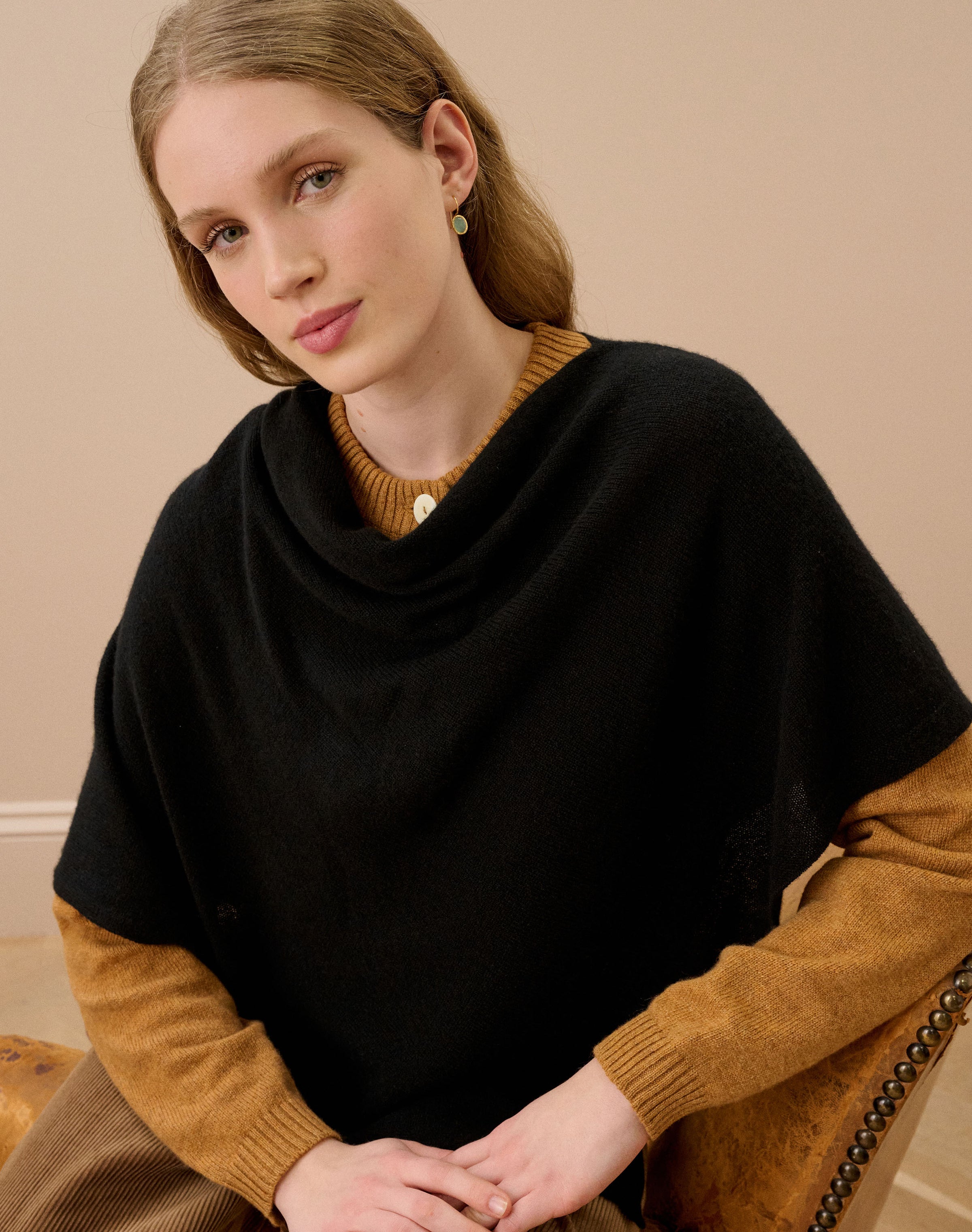 Cashmere Gauzy Knit Poncho