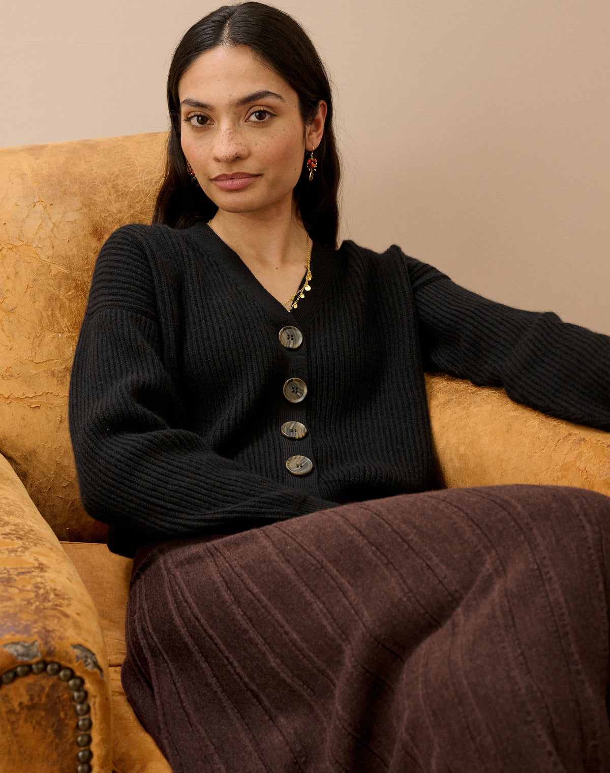 Cashmere V Neck Ribbed Cardigan