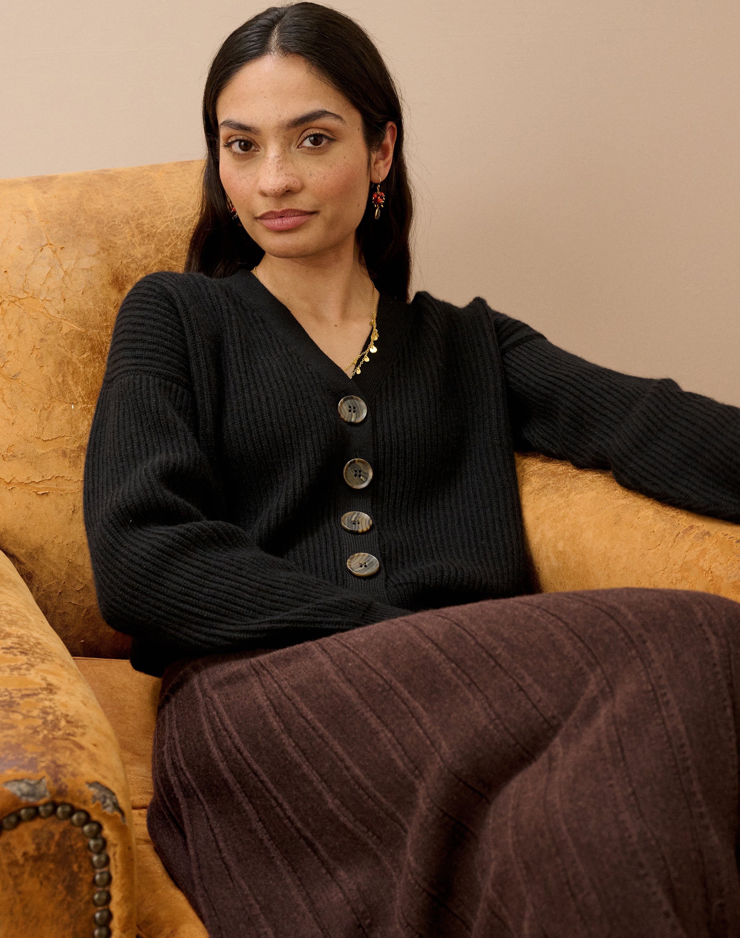 Cashmere V Neck Ribbed Cardigan