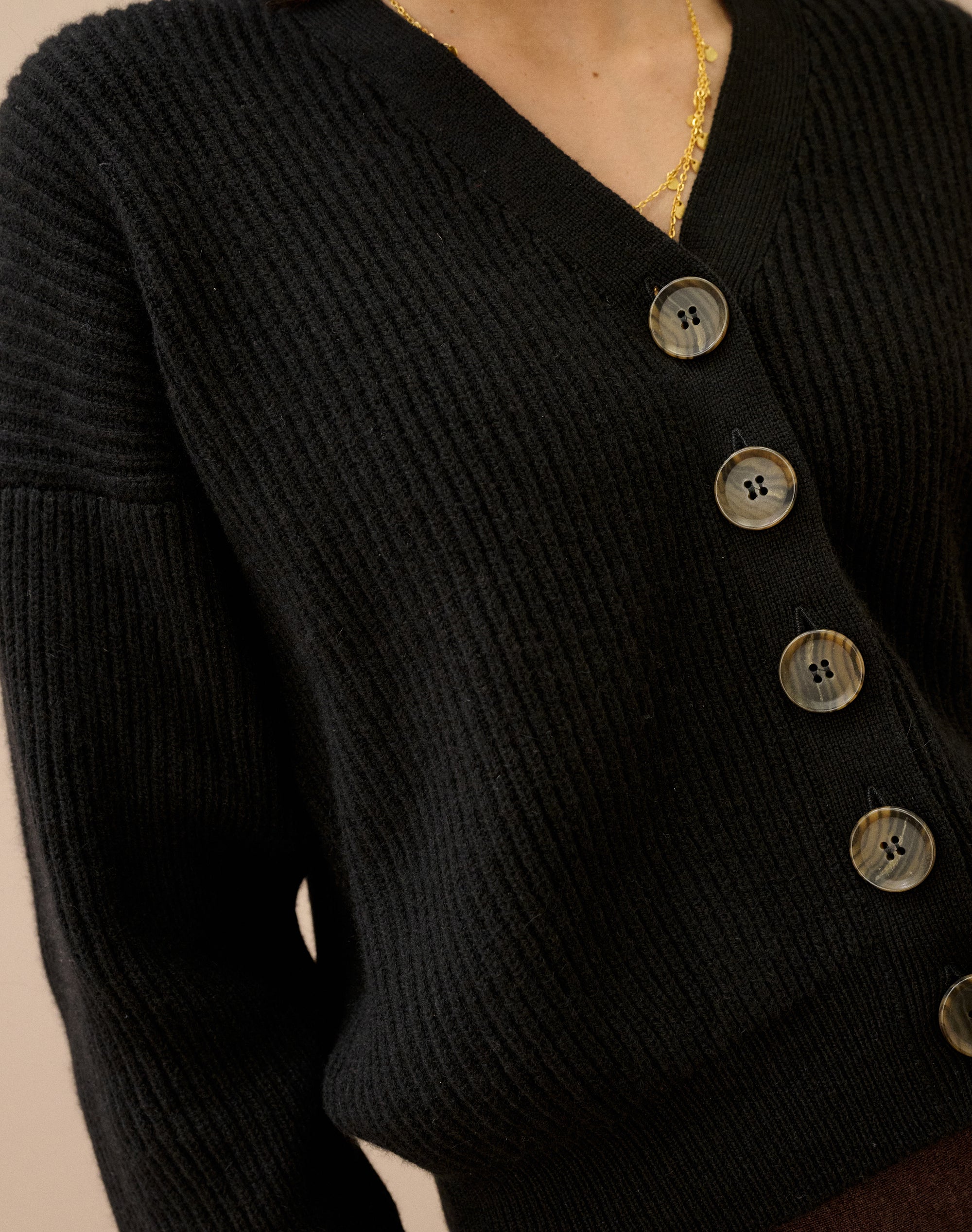 Cashmere V Neck Ribbed Cardigan