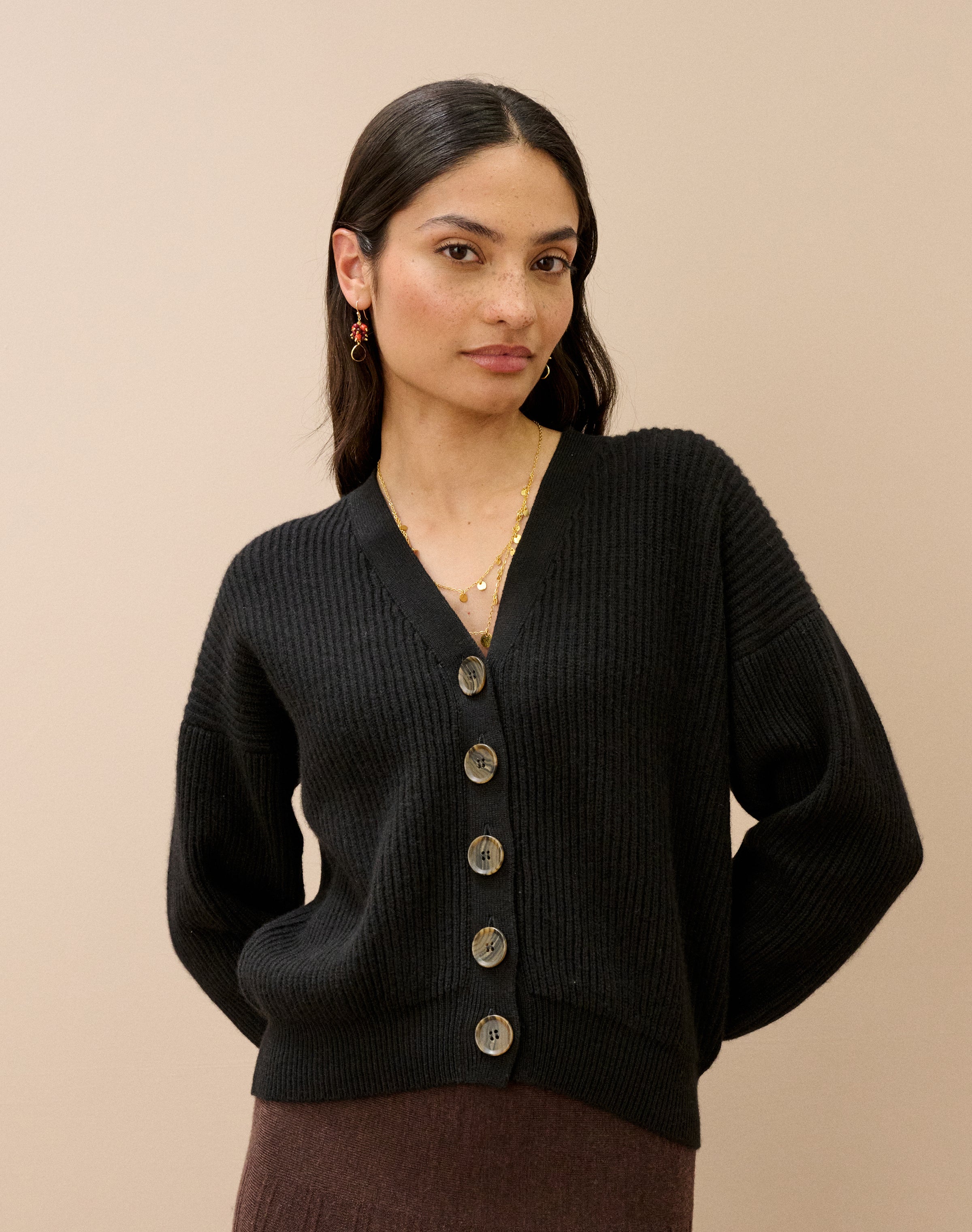 Cashmere V Neck Ribbed Cardigan