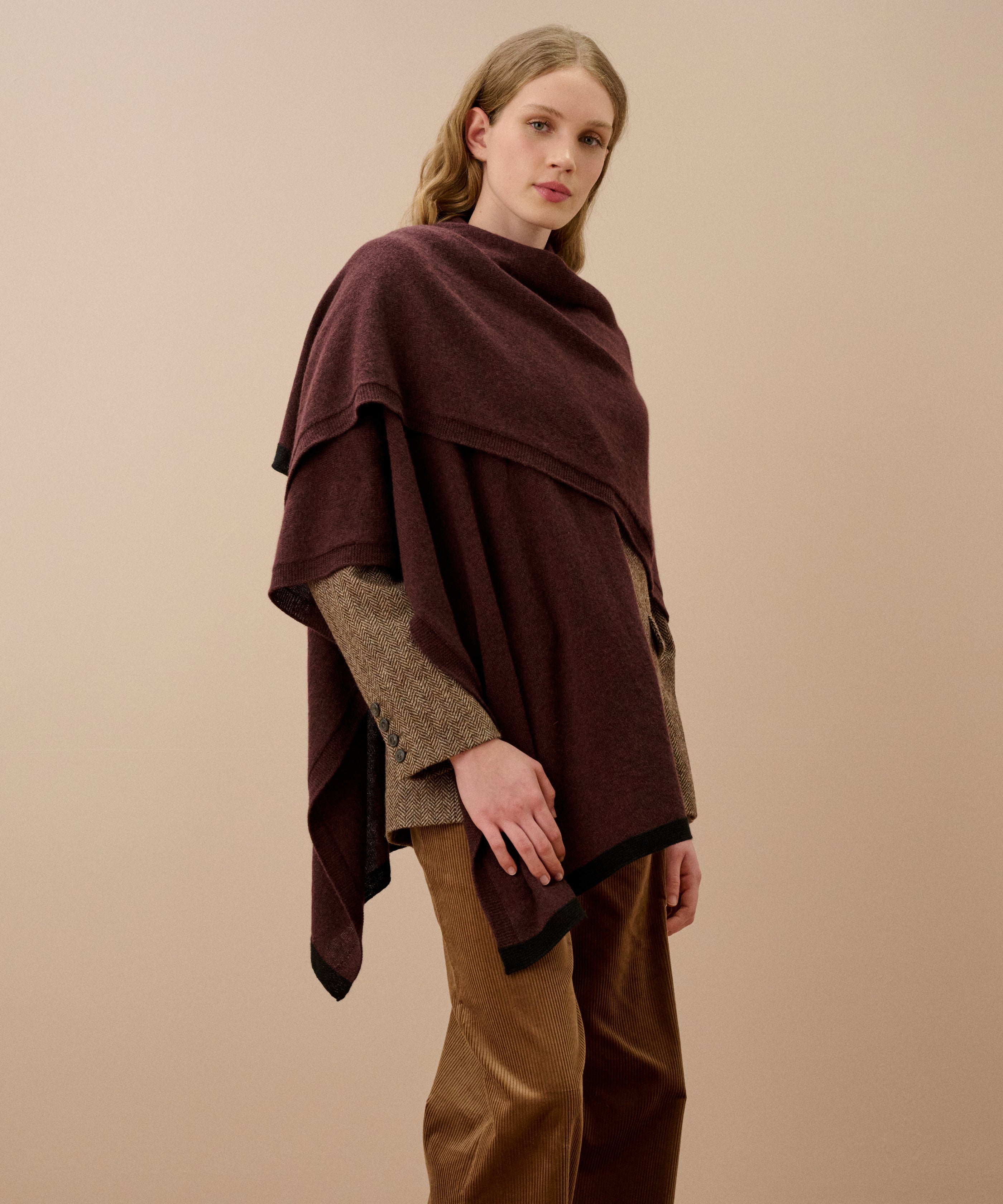 Cashmere Contrast Trim Cape