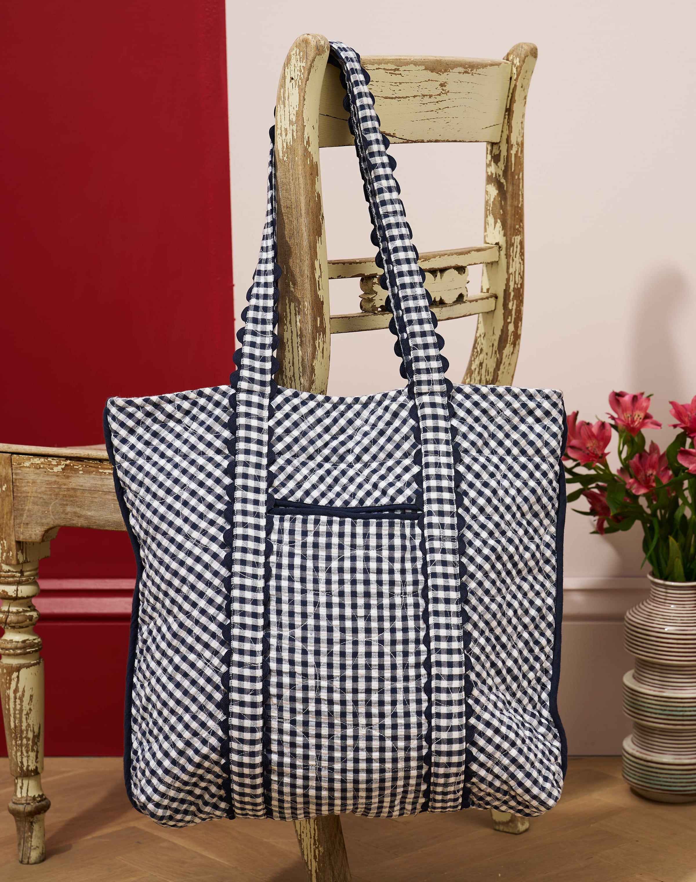 Cotton Gingham Quilted Tote Bag