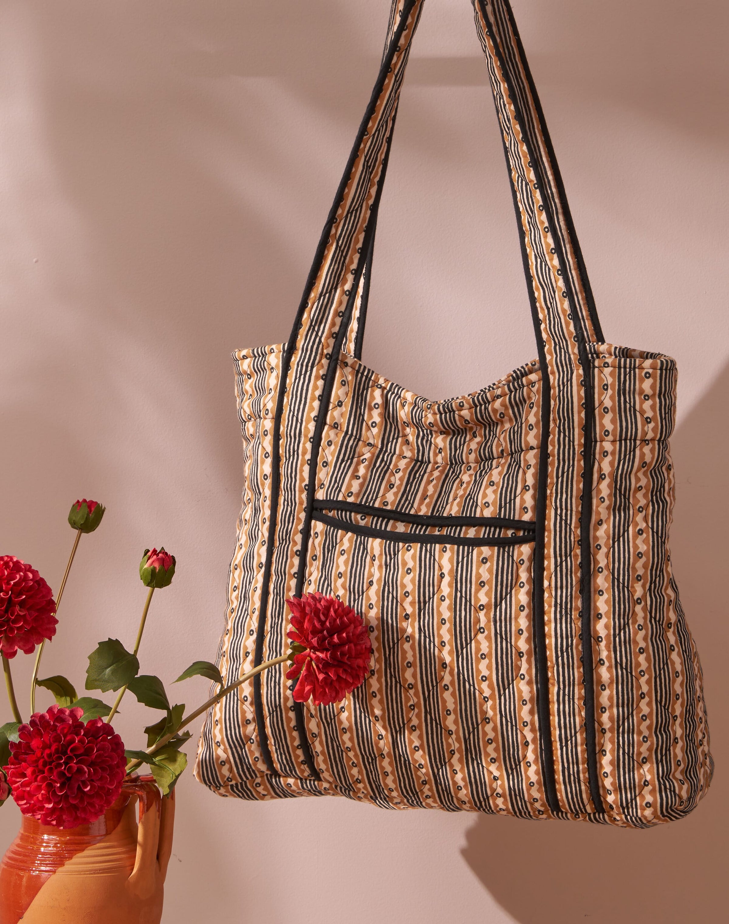 Quilted Cotton Stripe Tote Bag