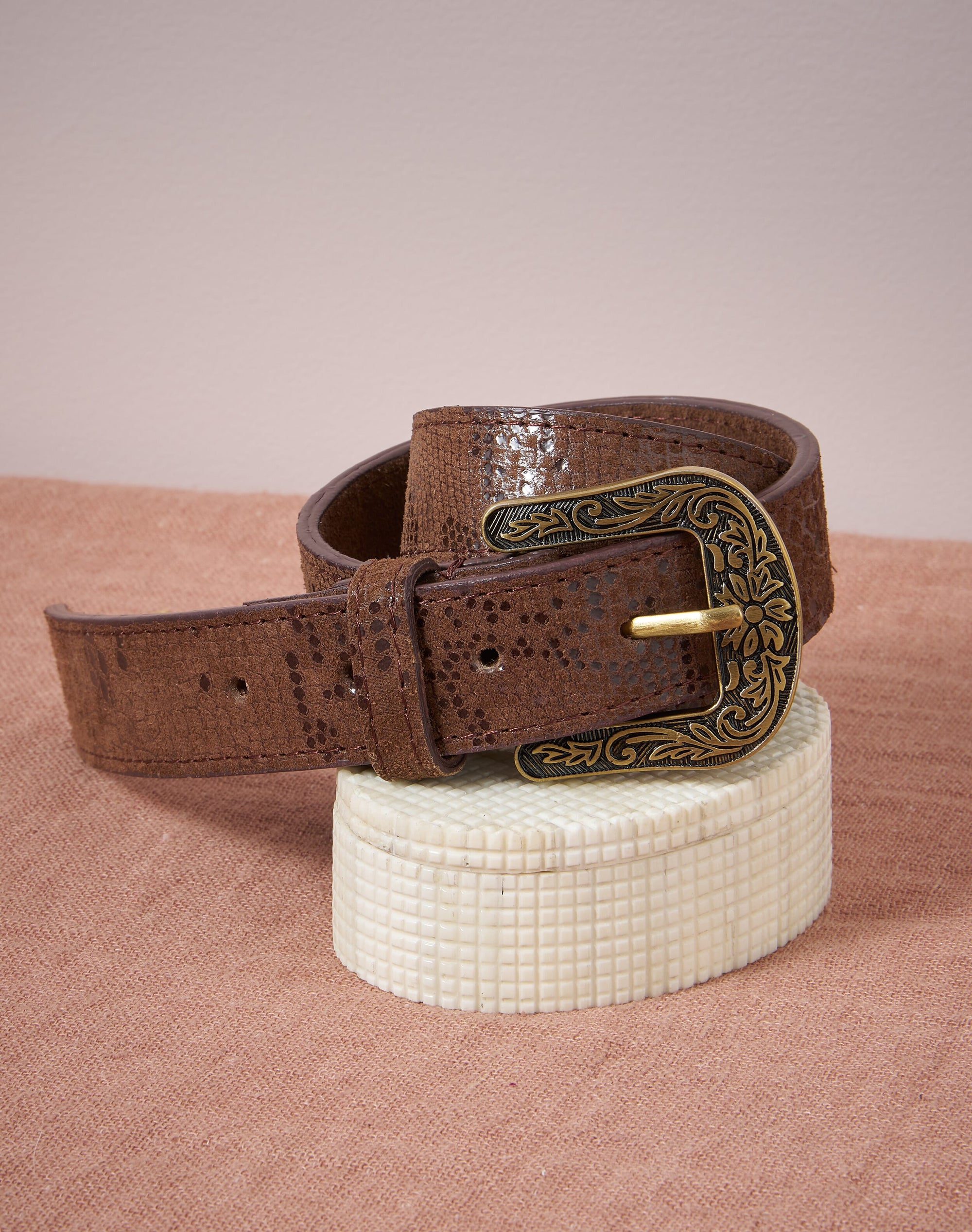 Snake Print Leather Belt