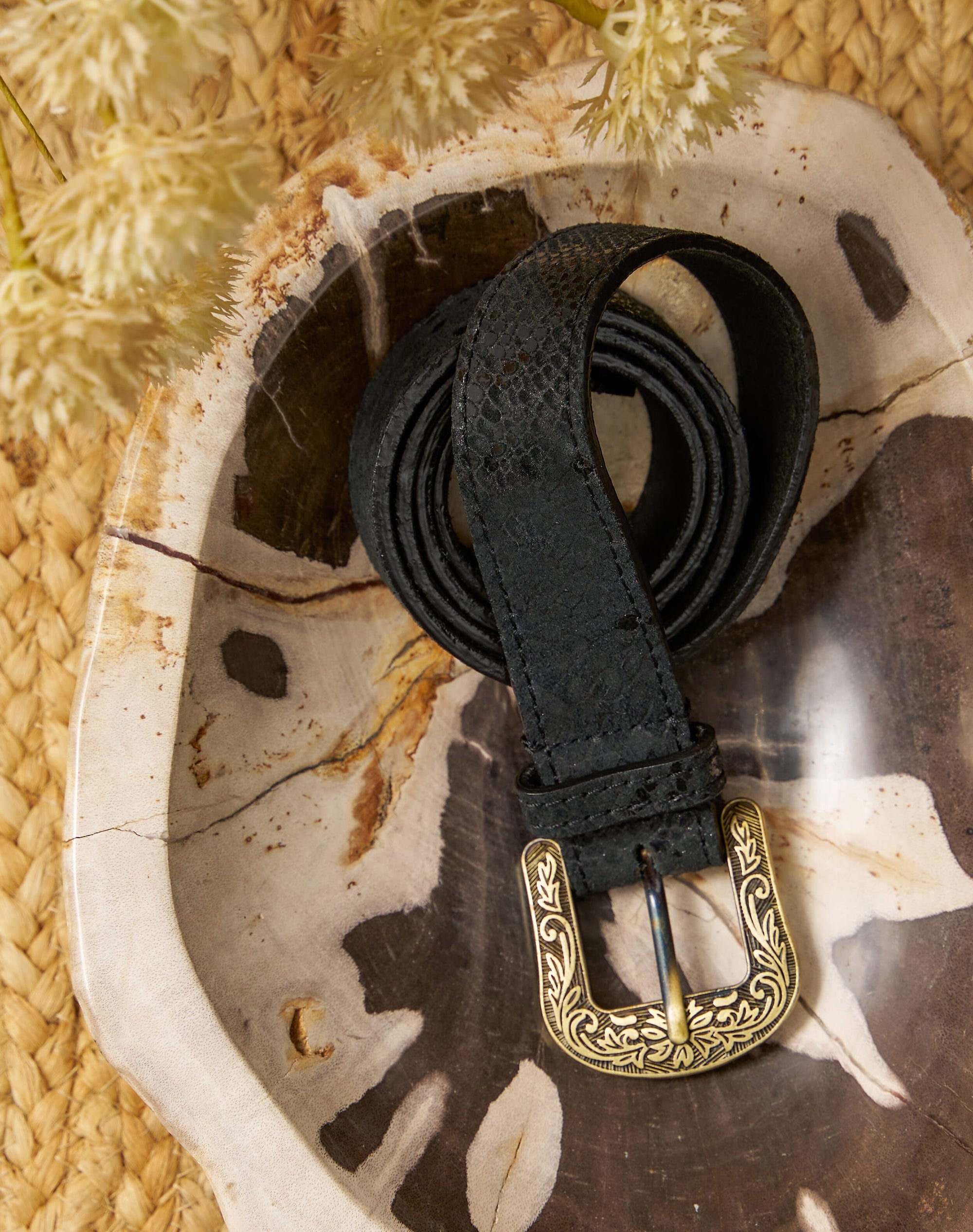 Snake Print Suede Belt