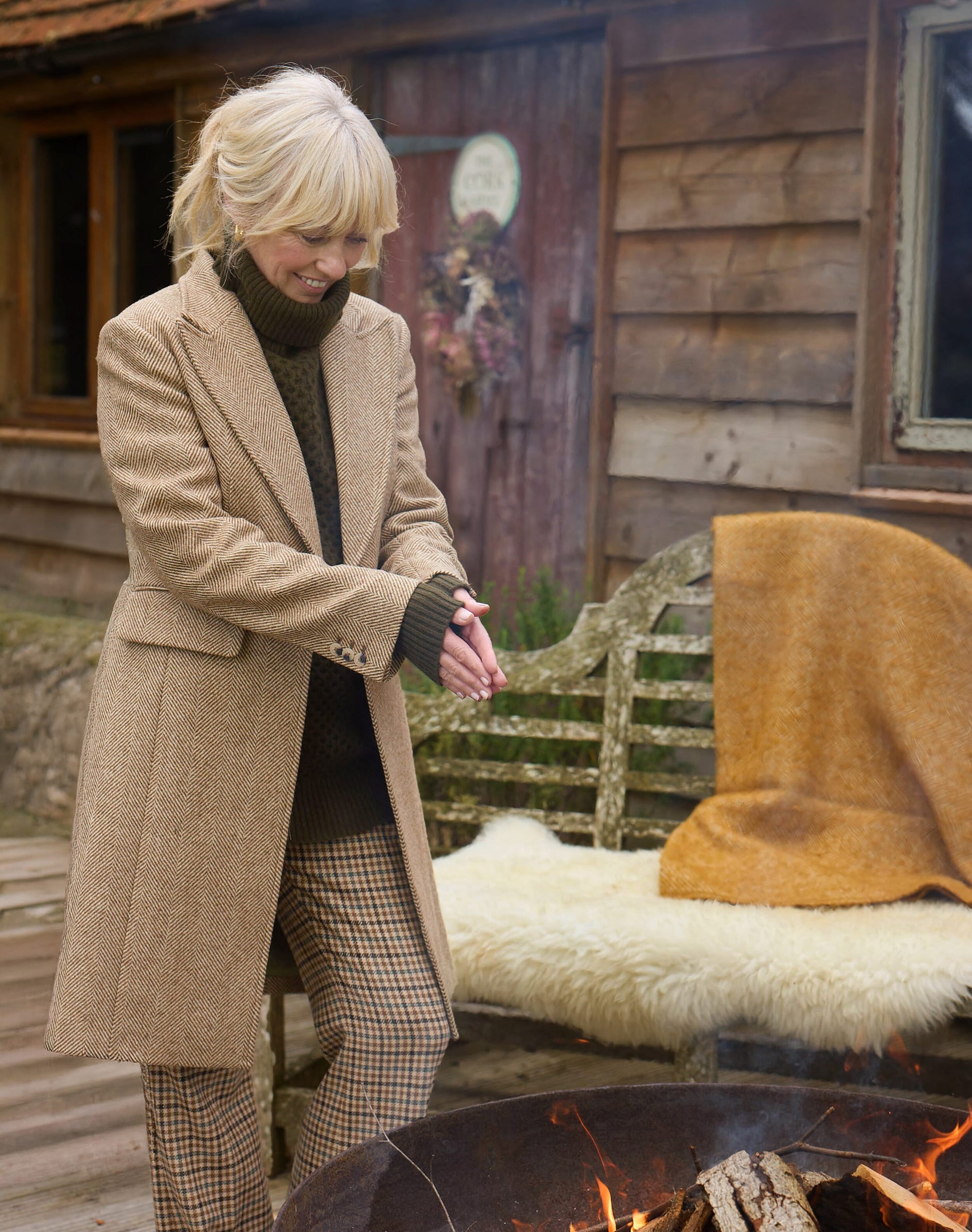 Herringbone Wool Tailored Coat