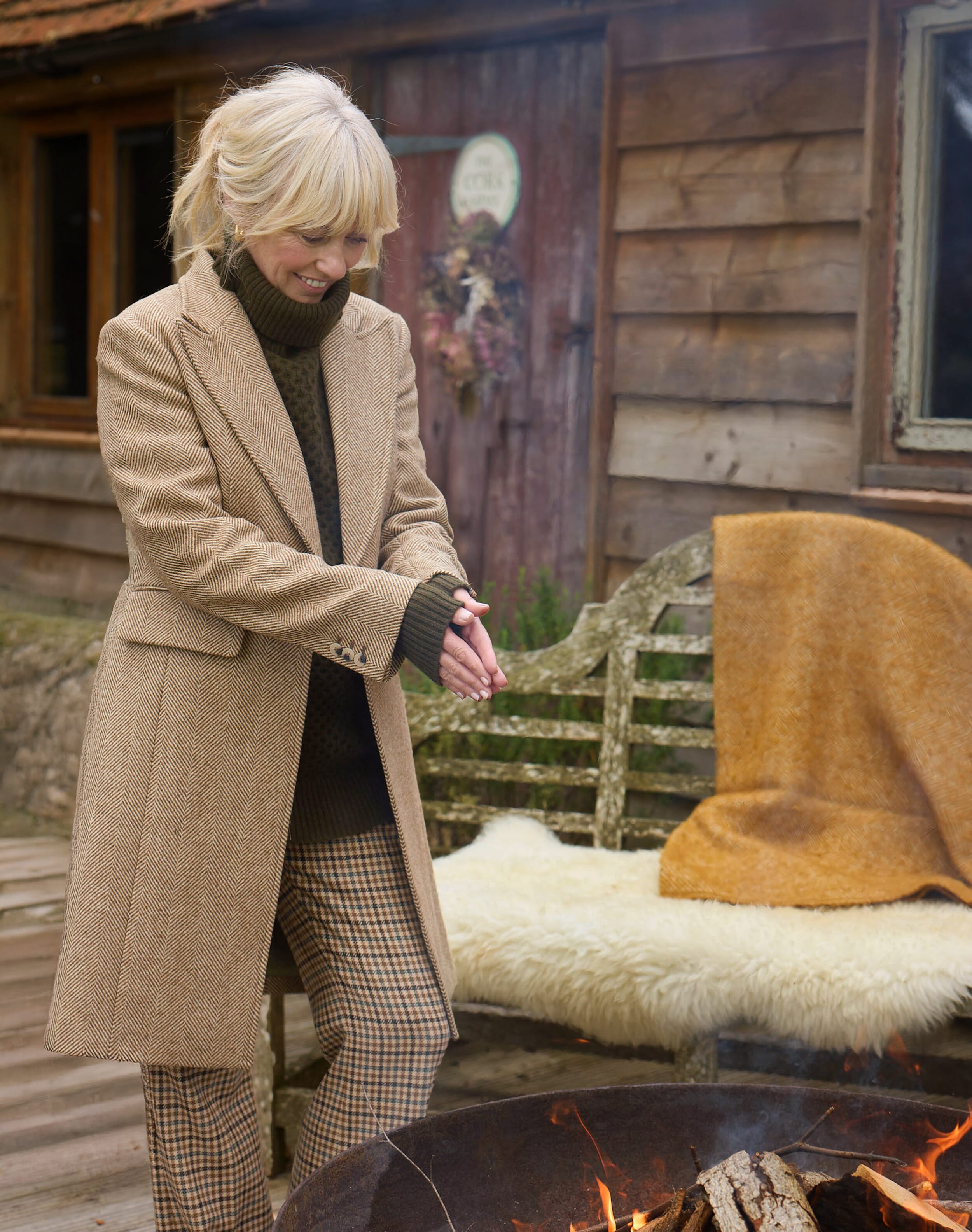 Herringbone Wool Tailored Coat